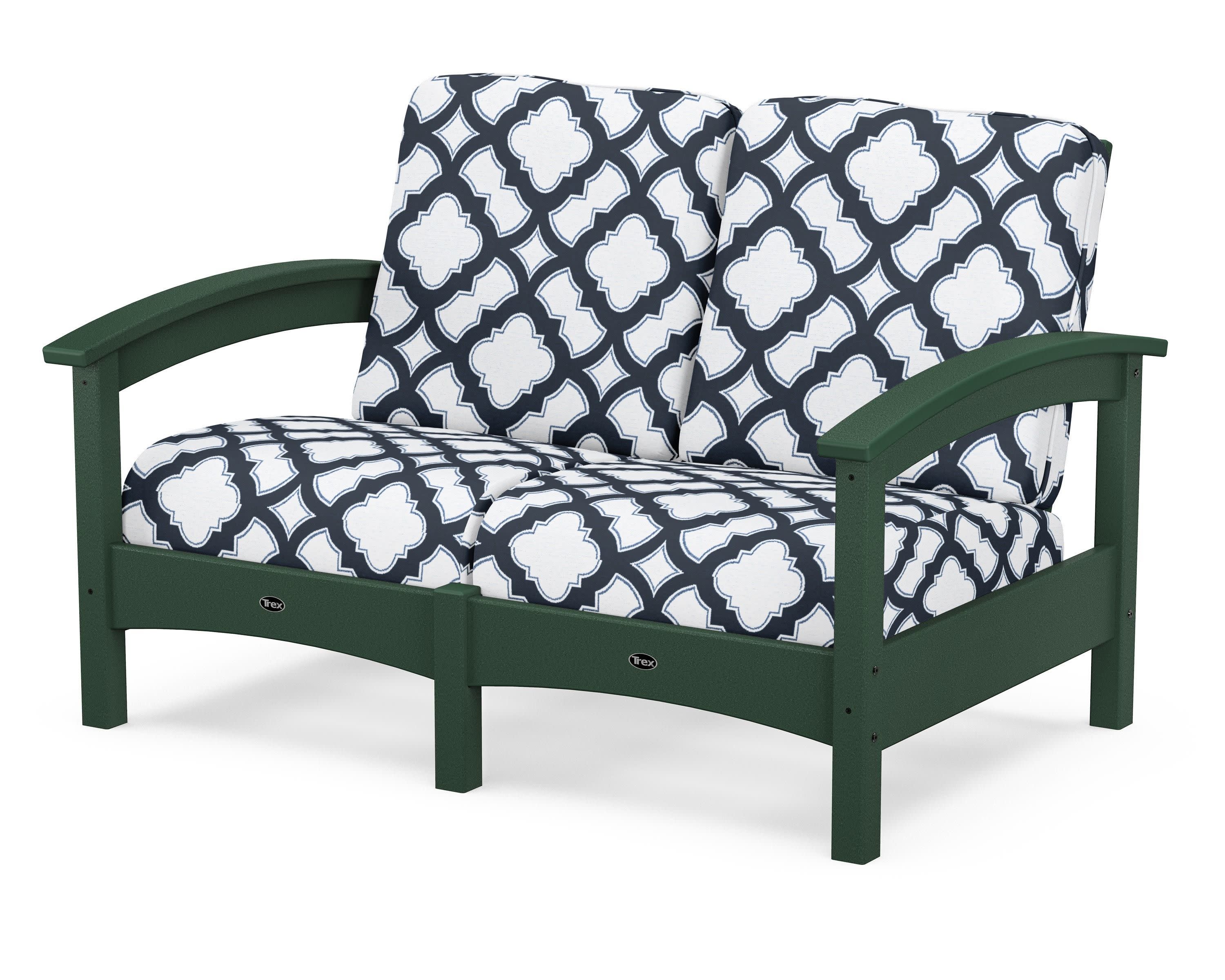 Rockport Club Loveseat in Rainforest Canopy / Trellis Marine Indigo