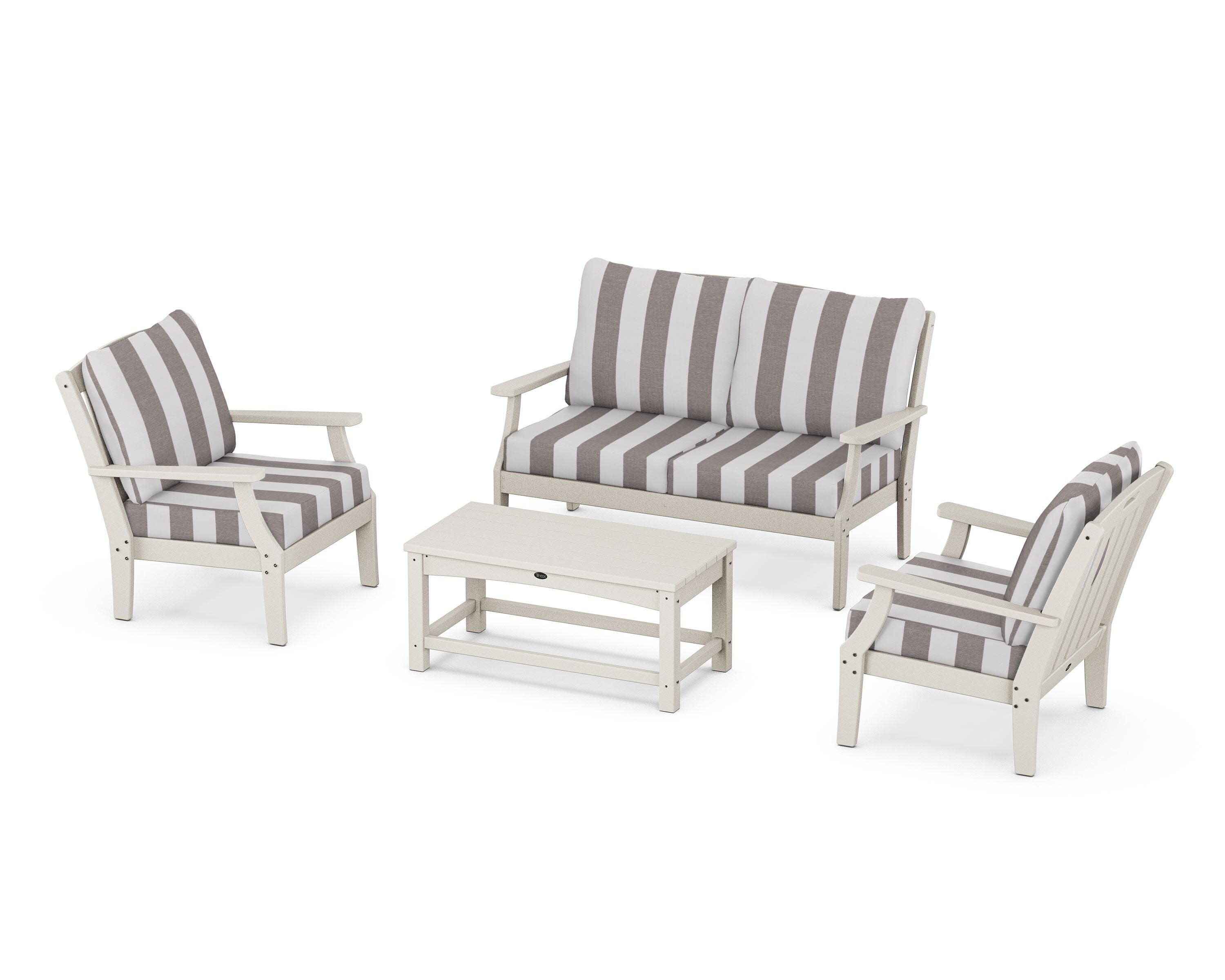 Yacht Club 4-Piece Deep Seating Chair Set in Sand Castle / Cabana Stripe Grey Mist