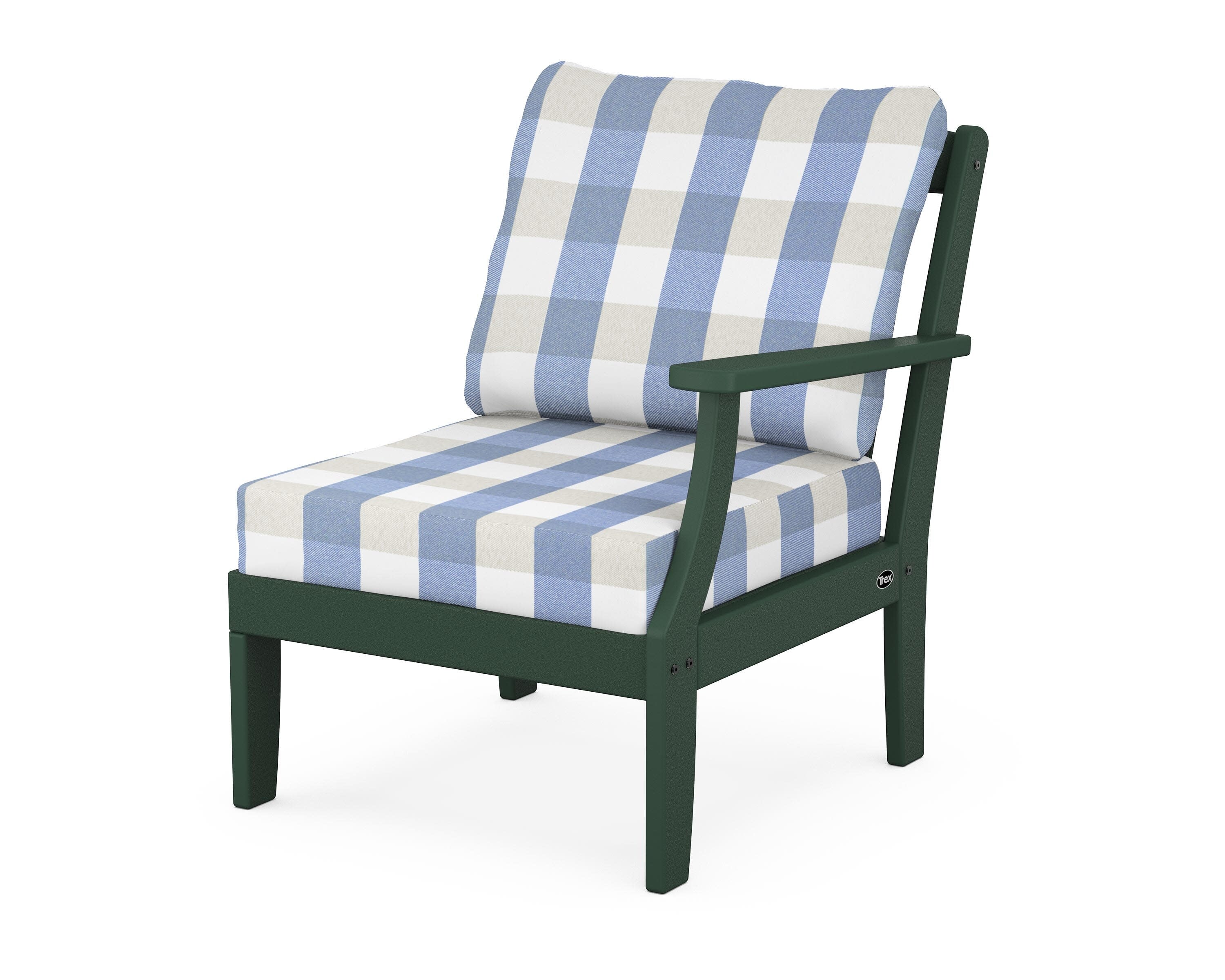 Yacht Club Modular Right Arm Chair in Rainforest Canopy / Buffalo Plaid Sky Blue