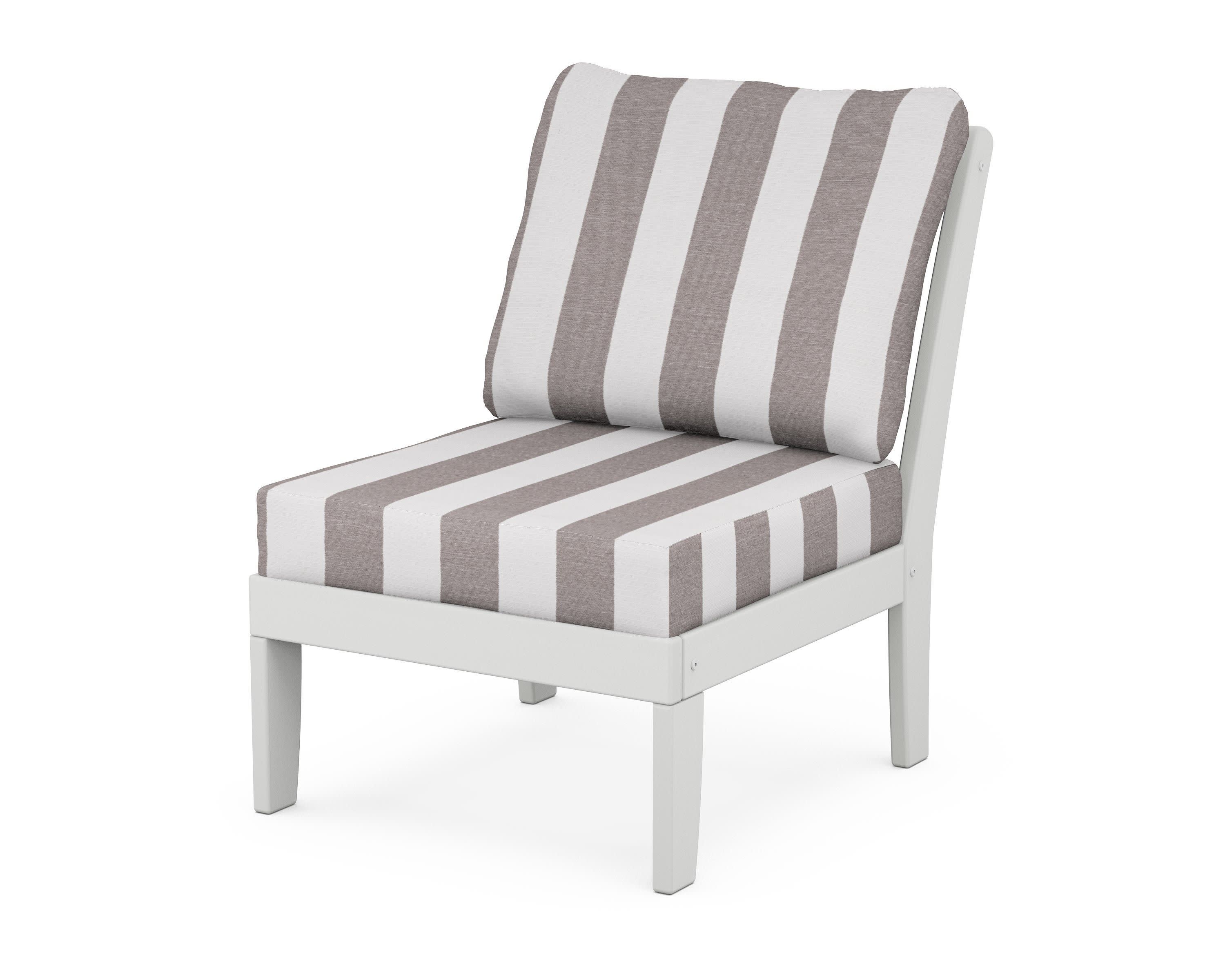 Yacht Club Modular Armless Chair in Classic White / Cabana Stripe Grey Mist
