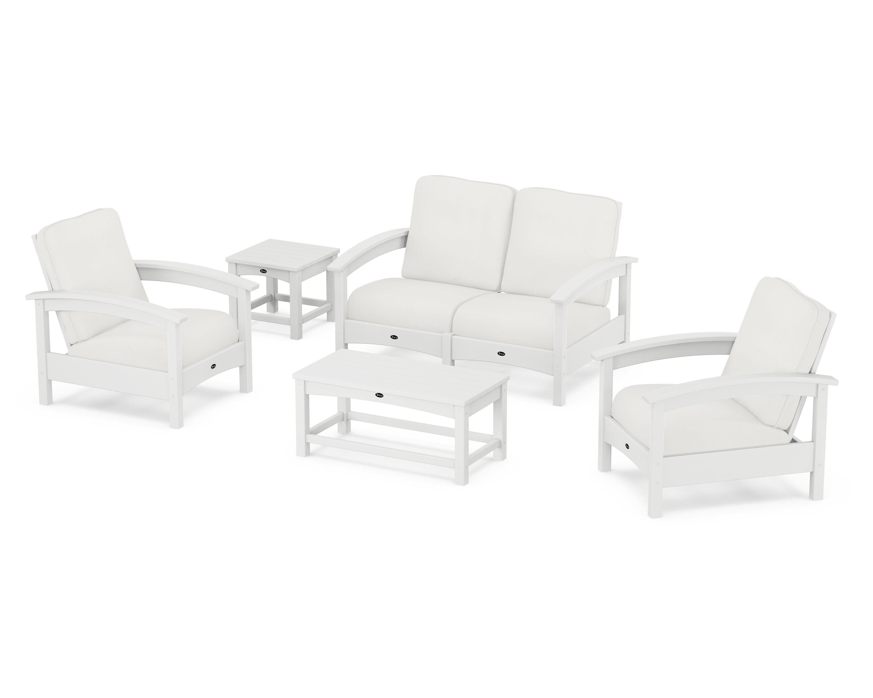 Rockport Club 6-Piece Deep Seating Conversation Set in Classic White / Natural Linen