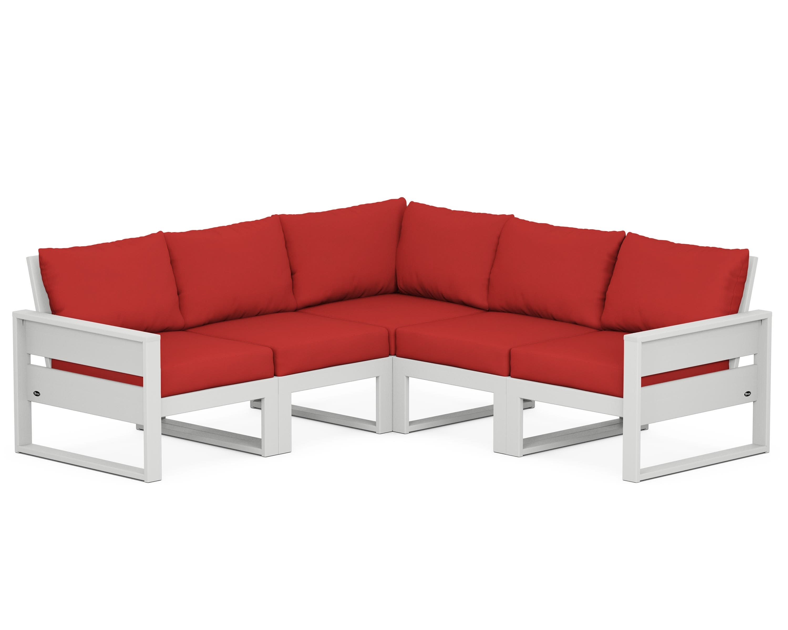 Eastport 5-Piece Sectional in Classic White / Crimson Linen