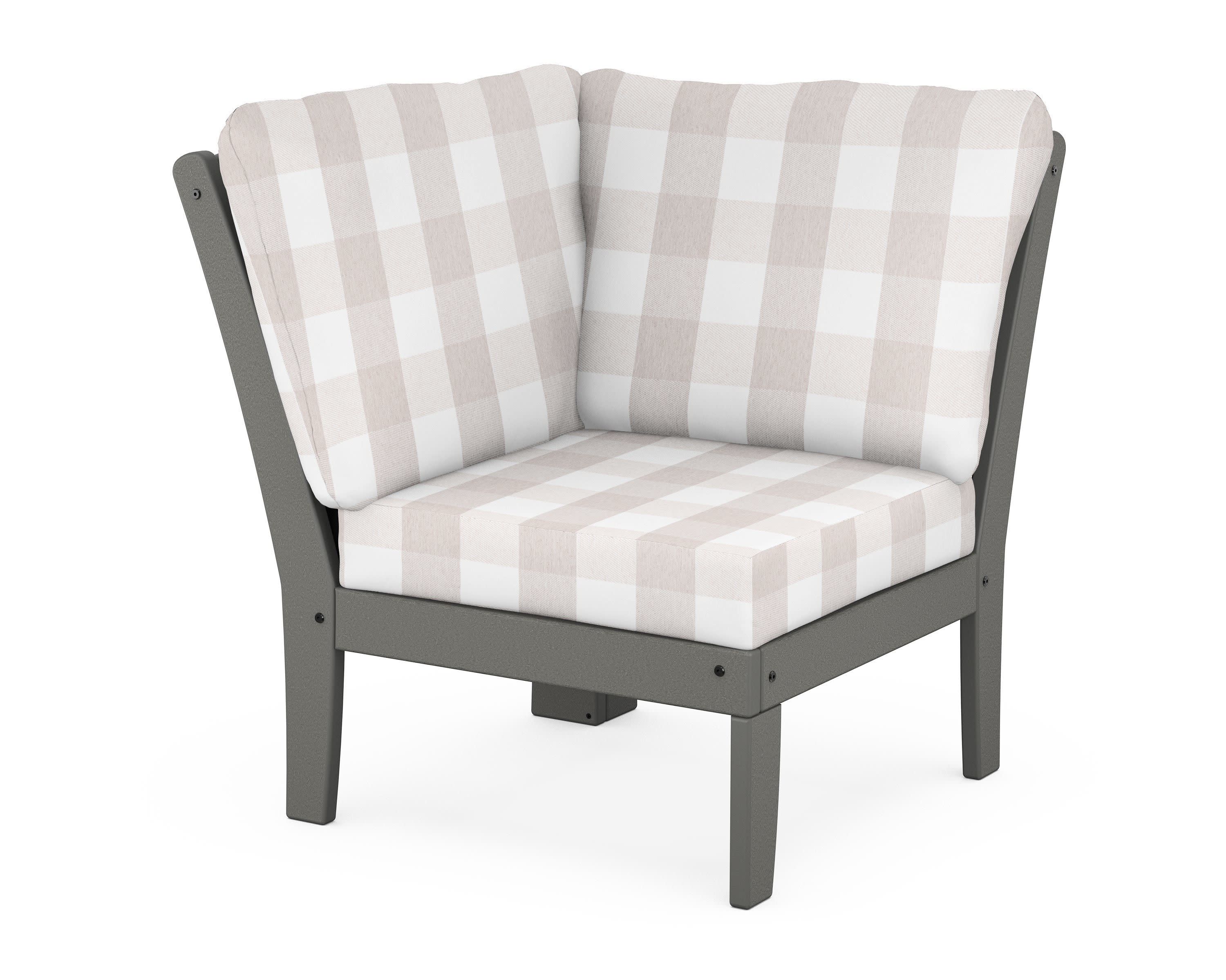 Yacht Club Modular Corner Chair in Stepping Stone / Buffalo Plaid Dune Burlap