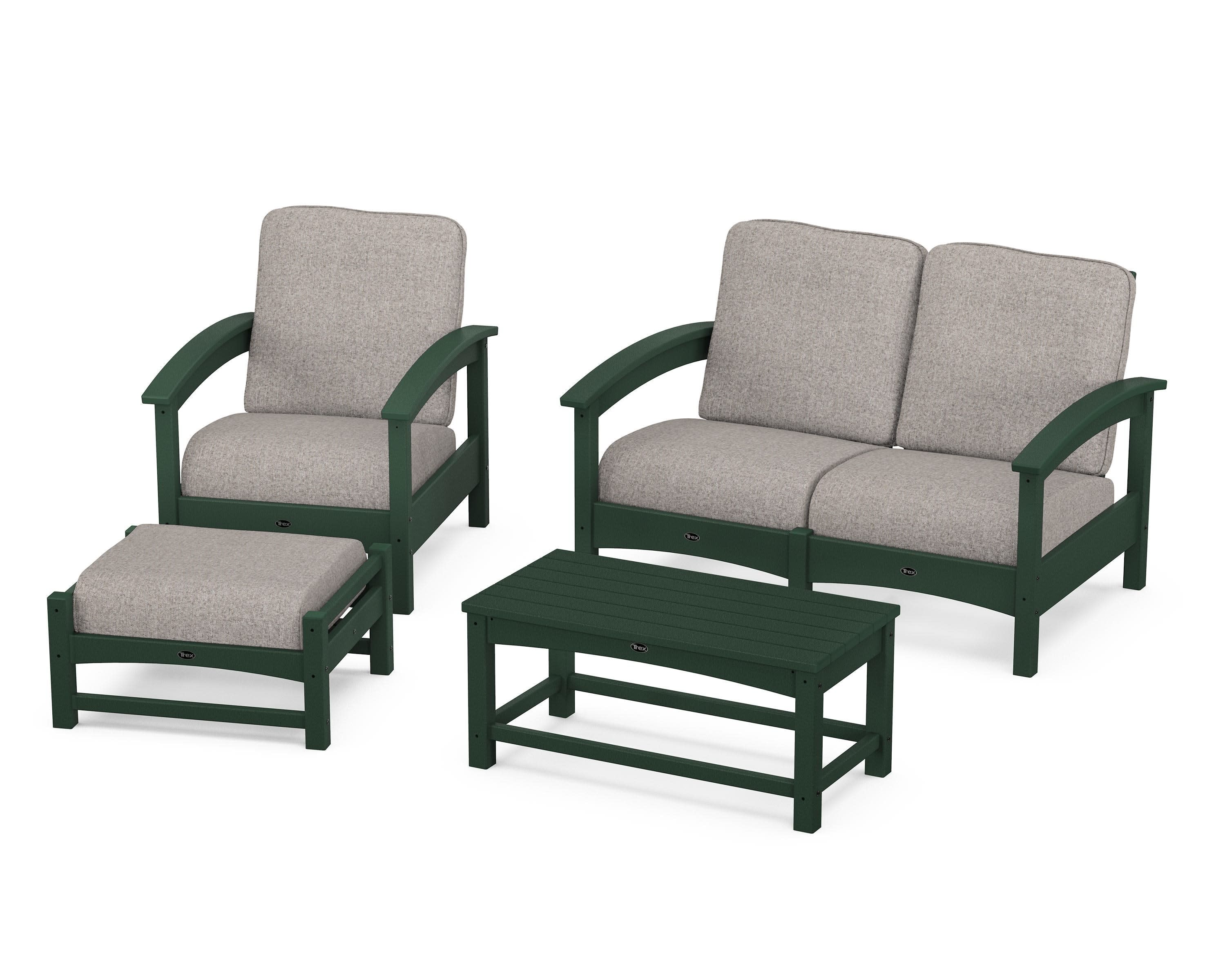 Rockport 4-Piece Deep Seating Conversation Group in Rainforest Canopy / Weathered Tweed