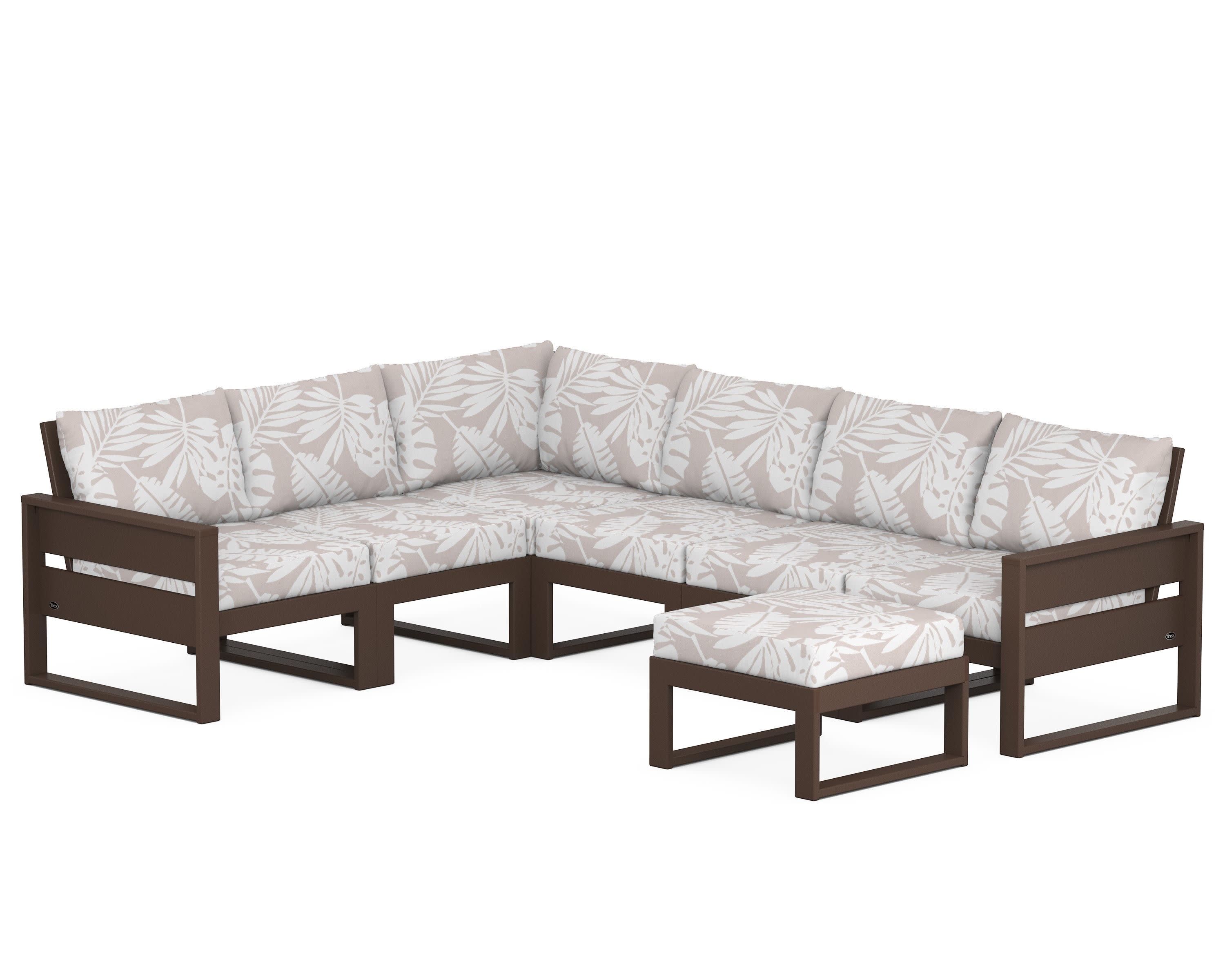 Eastport 6-Piece Sectional with Ottoman in Vintage Lantern / Leaf Dune Burlap