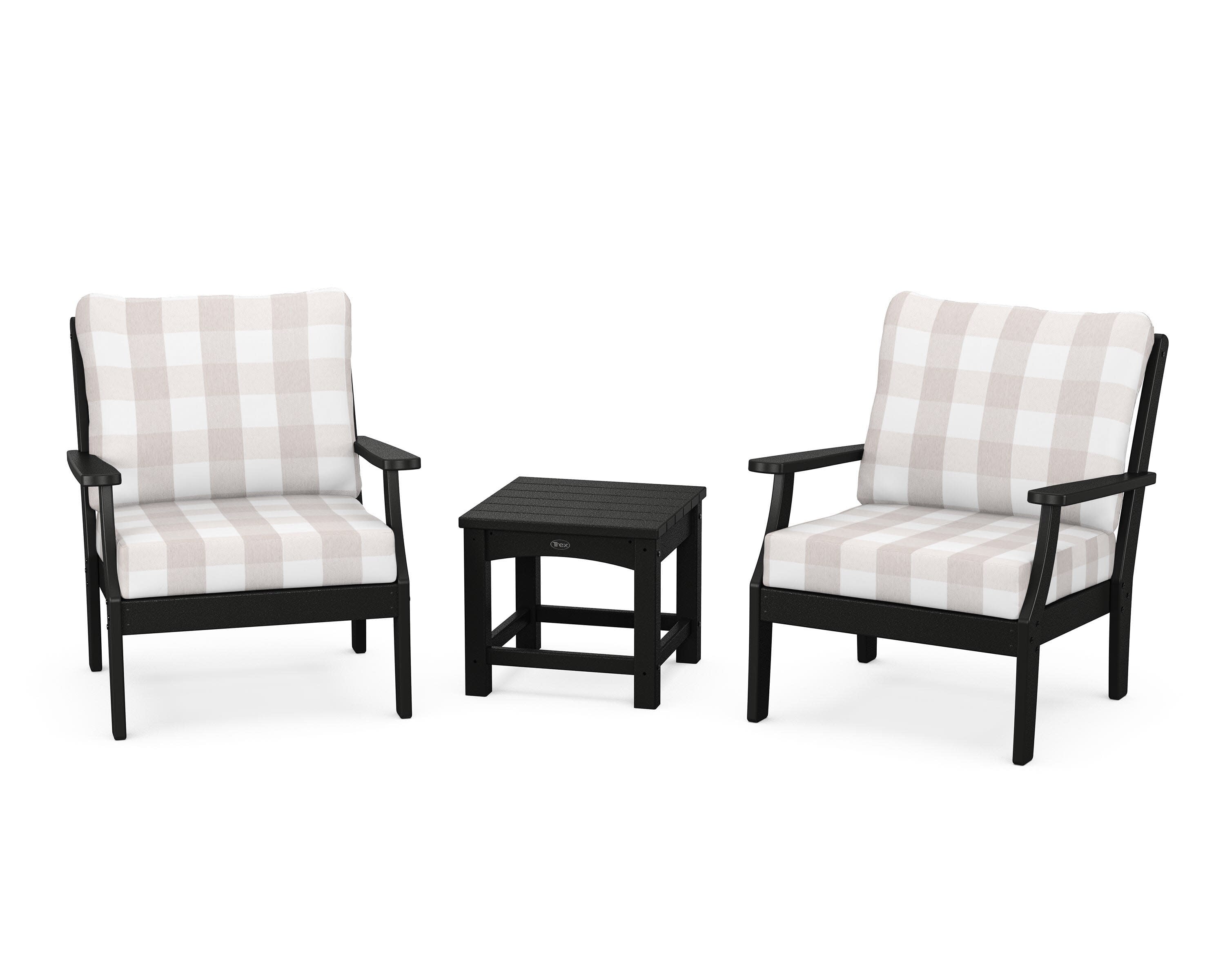 Yacht Club 3-Piece Deep Seating Set in Charcoal Black / Buffalo Plaid Dune Burlap