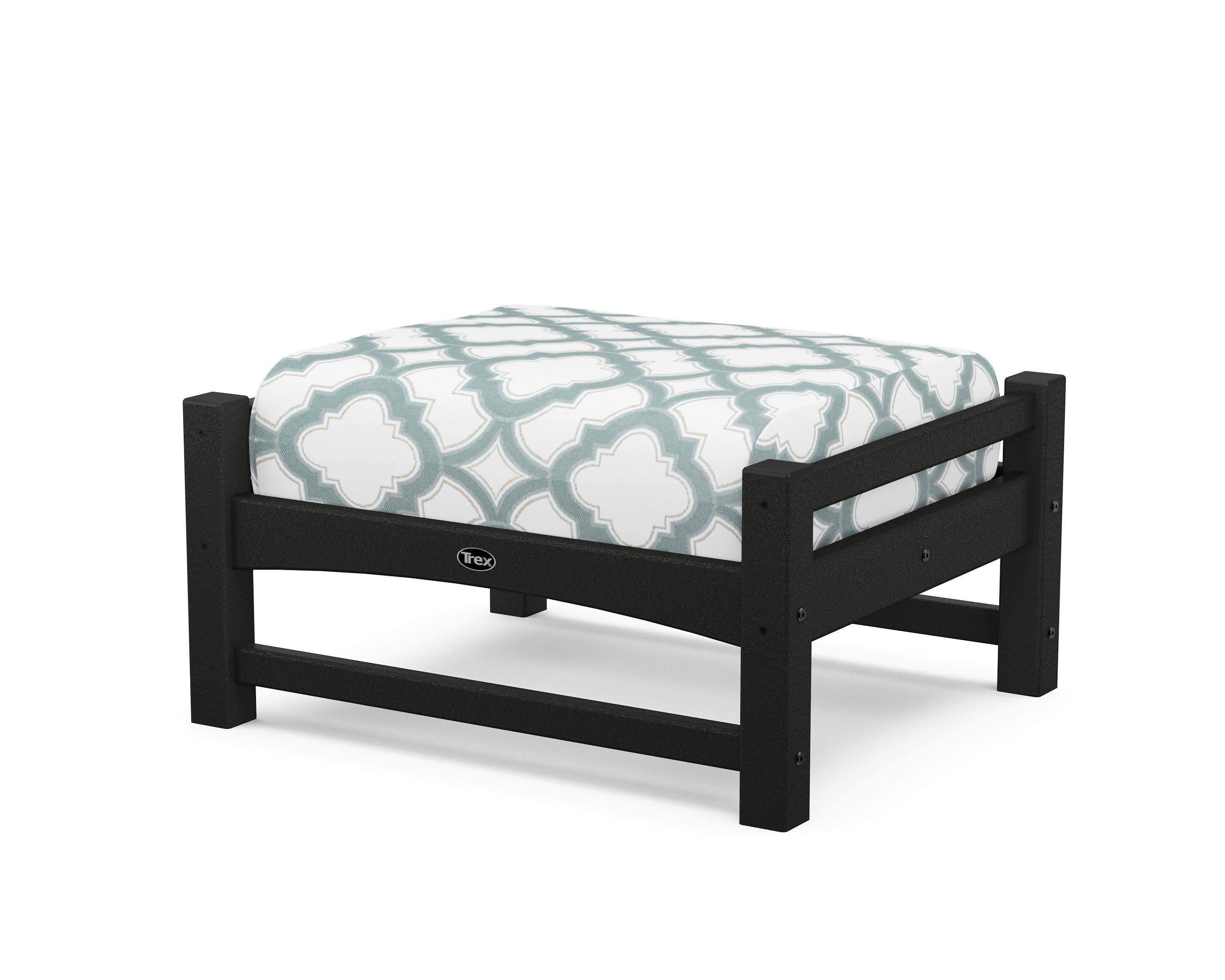 Rockport Club Ottoman in Charcoal Black / Trellis Glacier Spa