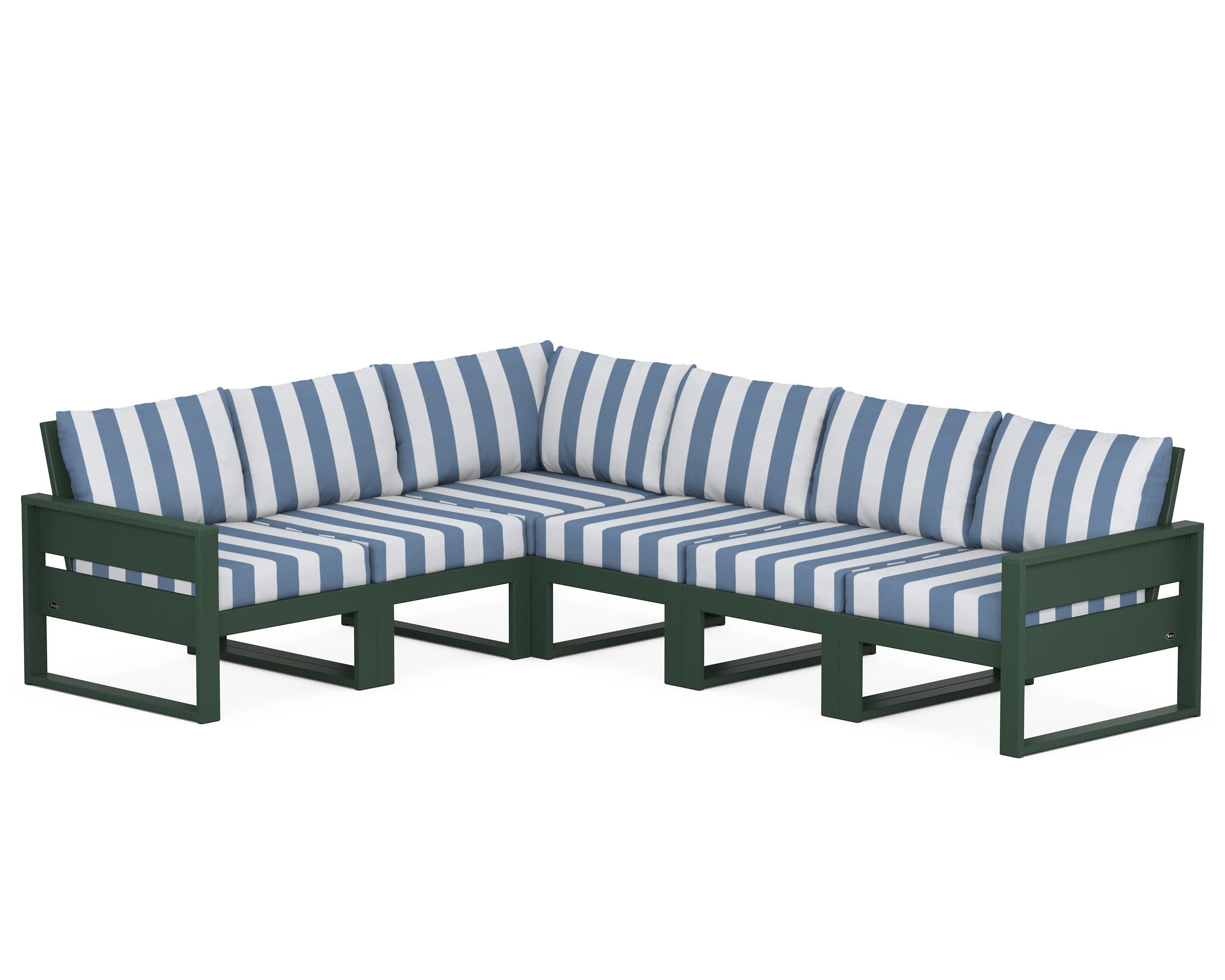 Eastport 6-Piece Sectional in Rainforest Canopy / Cabana Stripe Sky Blue