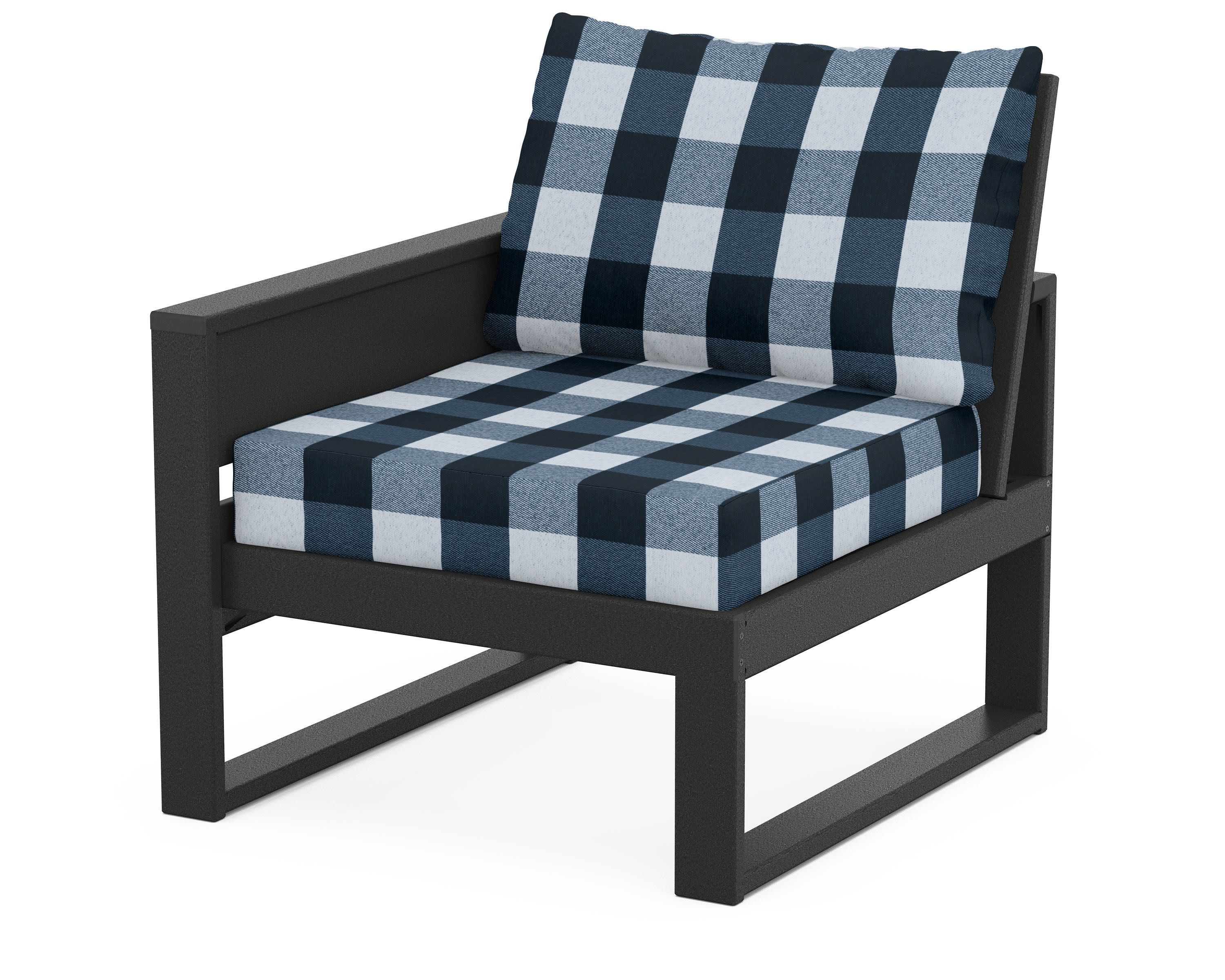 Eastport Modular Left Arm Chair in Charcoal Black / Buffalo Plaid Marine Indigo