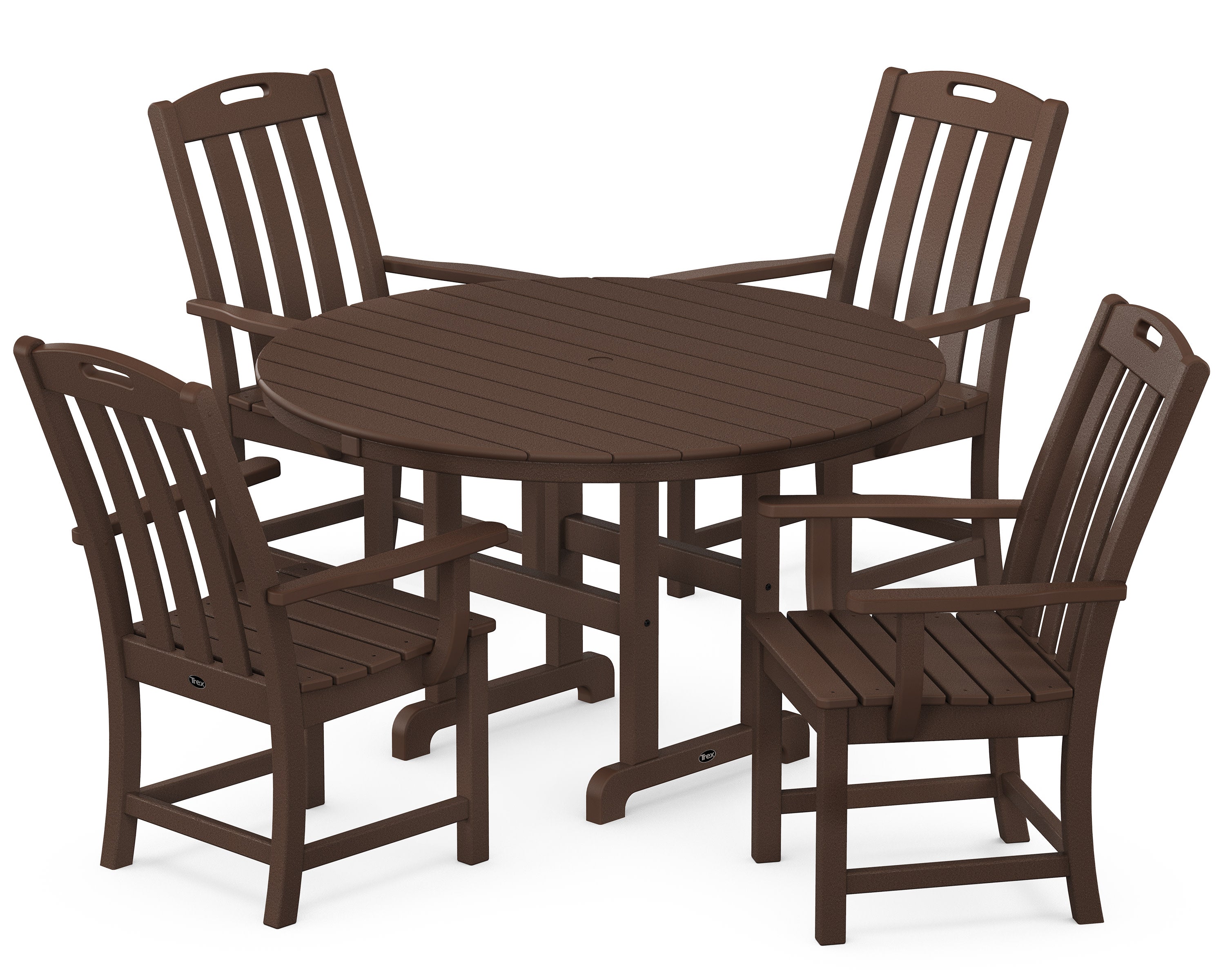 Yacht Club 5-Piece Round Arm Chair Dining Set in Vintage Lantern