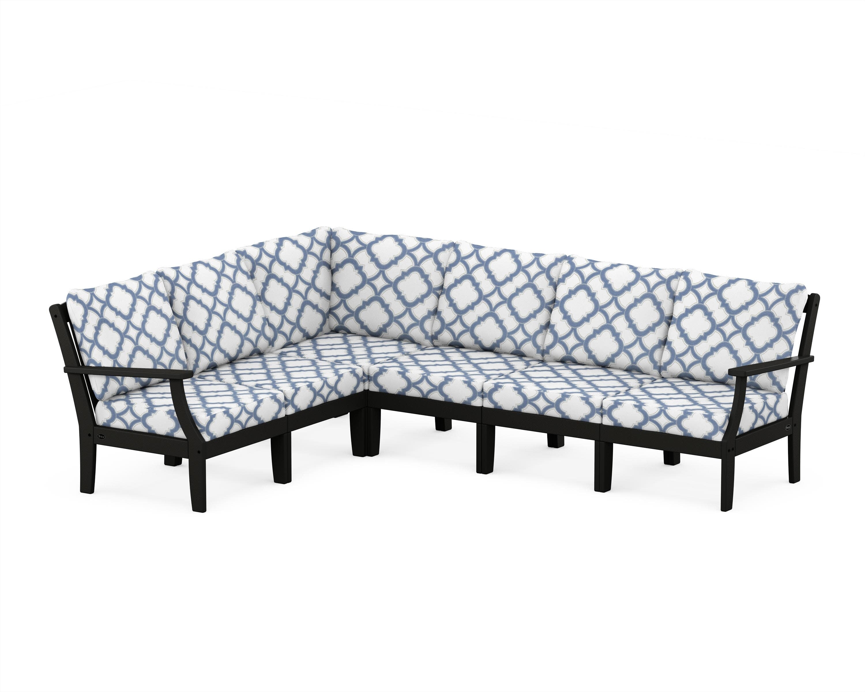 Yacht Club Modular 6-Piece Deep Seating Set in Charcoal Black / Trellis Sky Blue