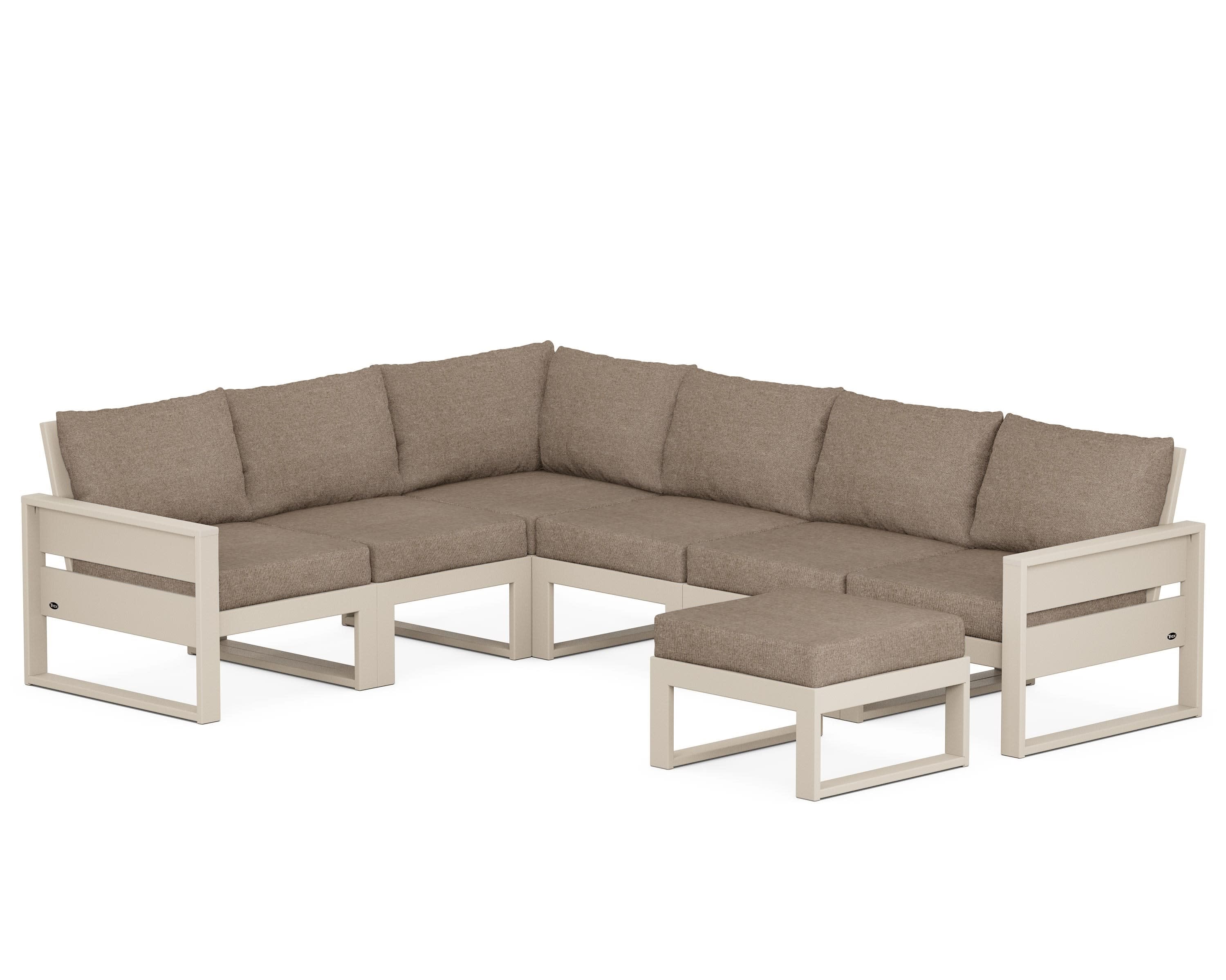 Eastport 6-Piece Sectional with Ottoman in Sand Castle / Spiced Burlap