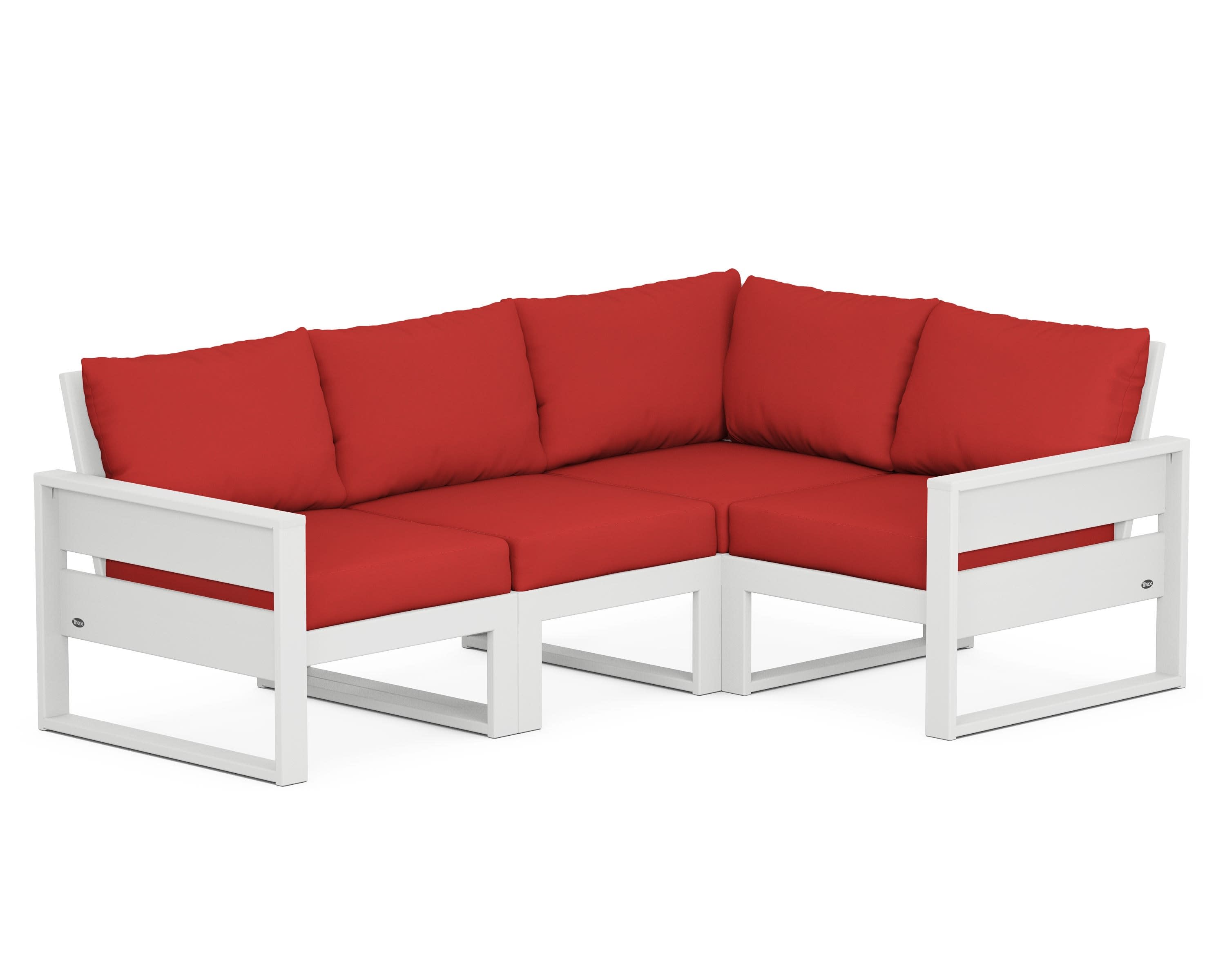 Eastport 4- Piece Sectional in Classic White / Crimson Linen