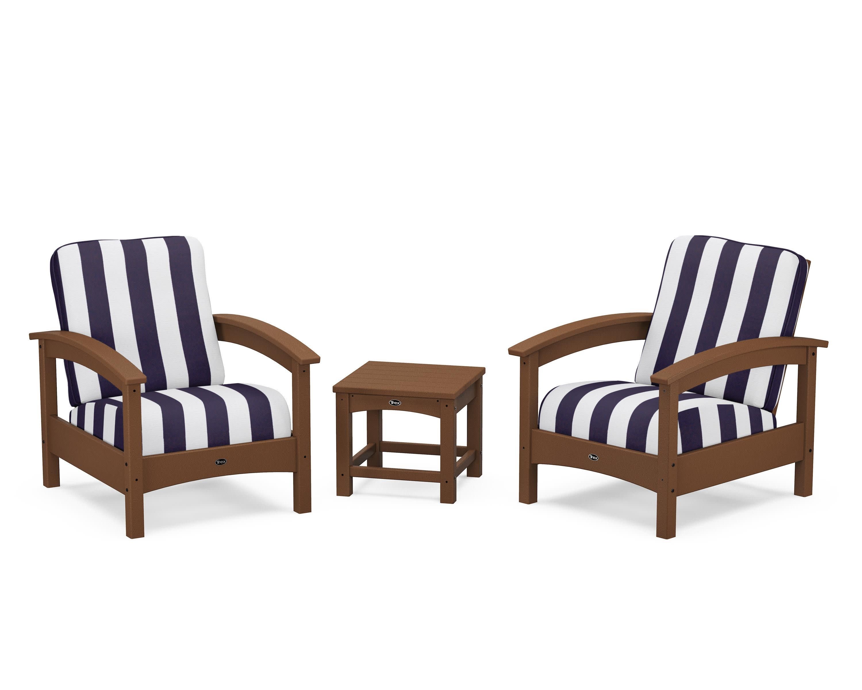 Rockport Club 3-Piece Deep Seating Conversation Set in Tree House / Cabana Stripe Navy