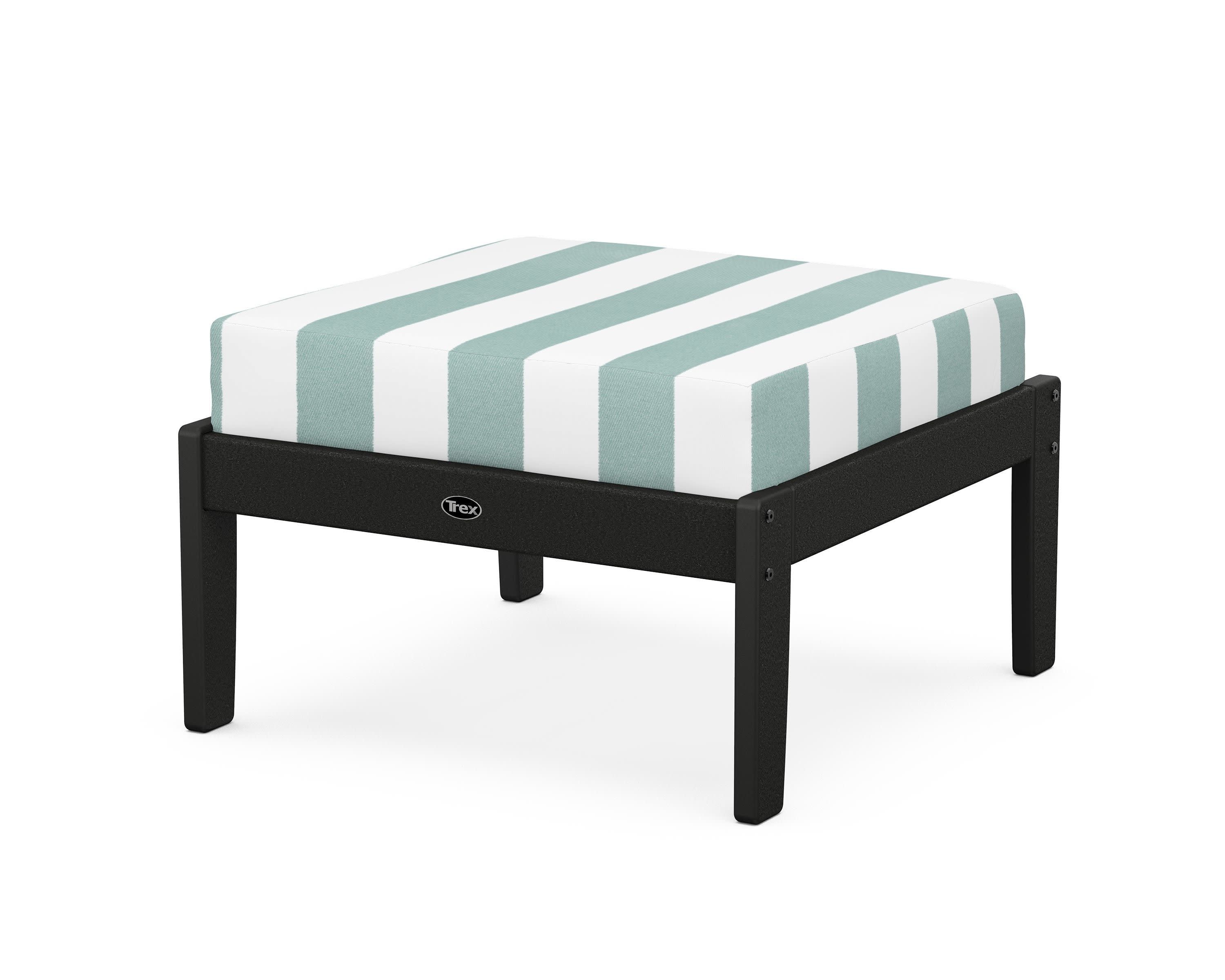 Yacht Club Deep Seating Ottoman in Charcoal Black / Cabana Stripe Glacier Spa
