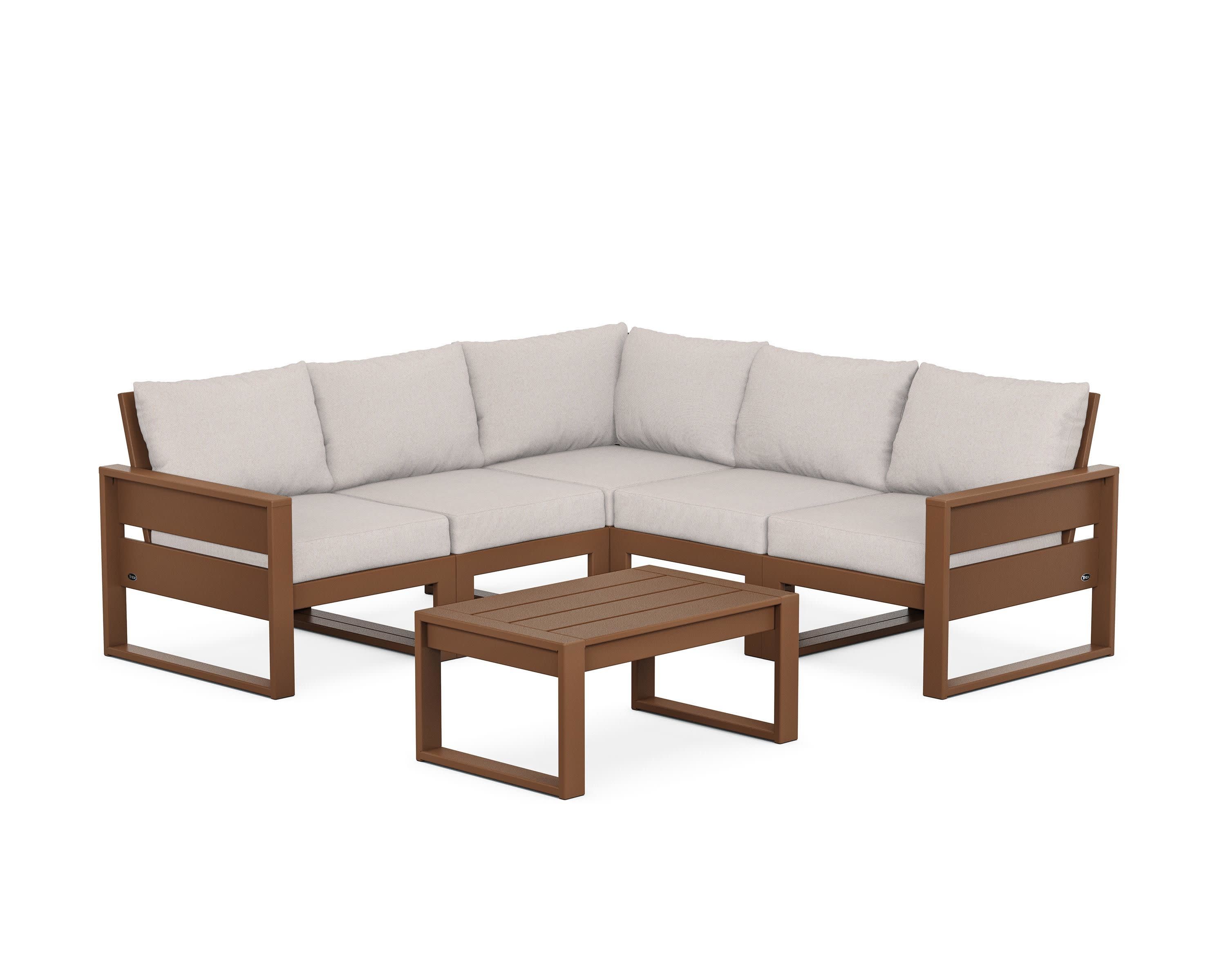 Eastport 6-Piece Deep Seating Sectional + Coffee Table Set in Tree House / Dune Burlap