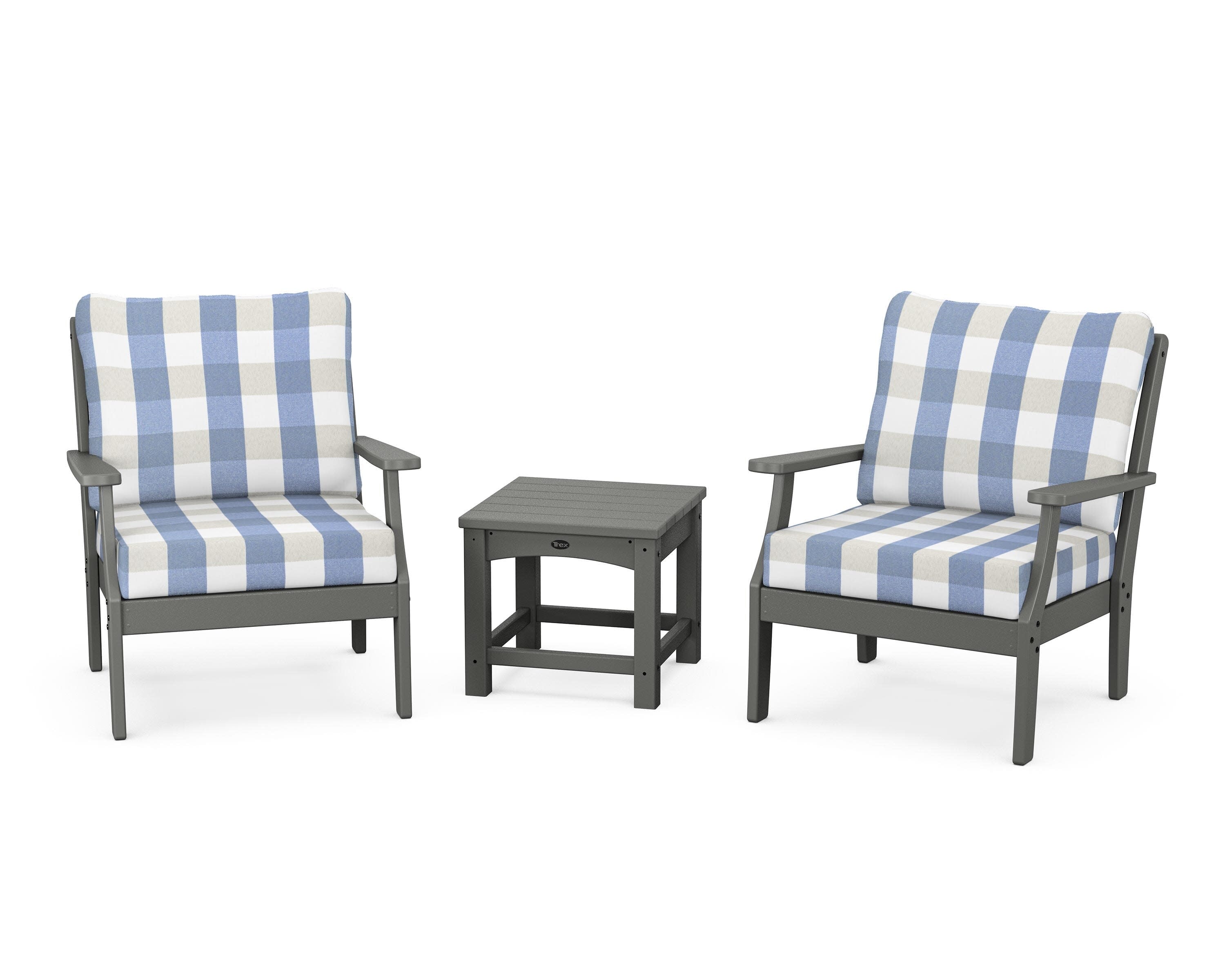 Yacht Club 3-Piece Deep Seating Set in Stepping Stone / Buffalo Plaid Sky Blue