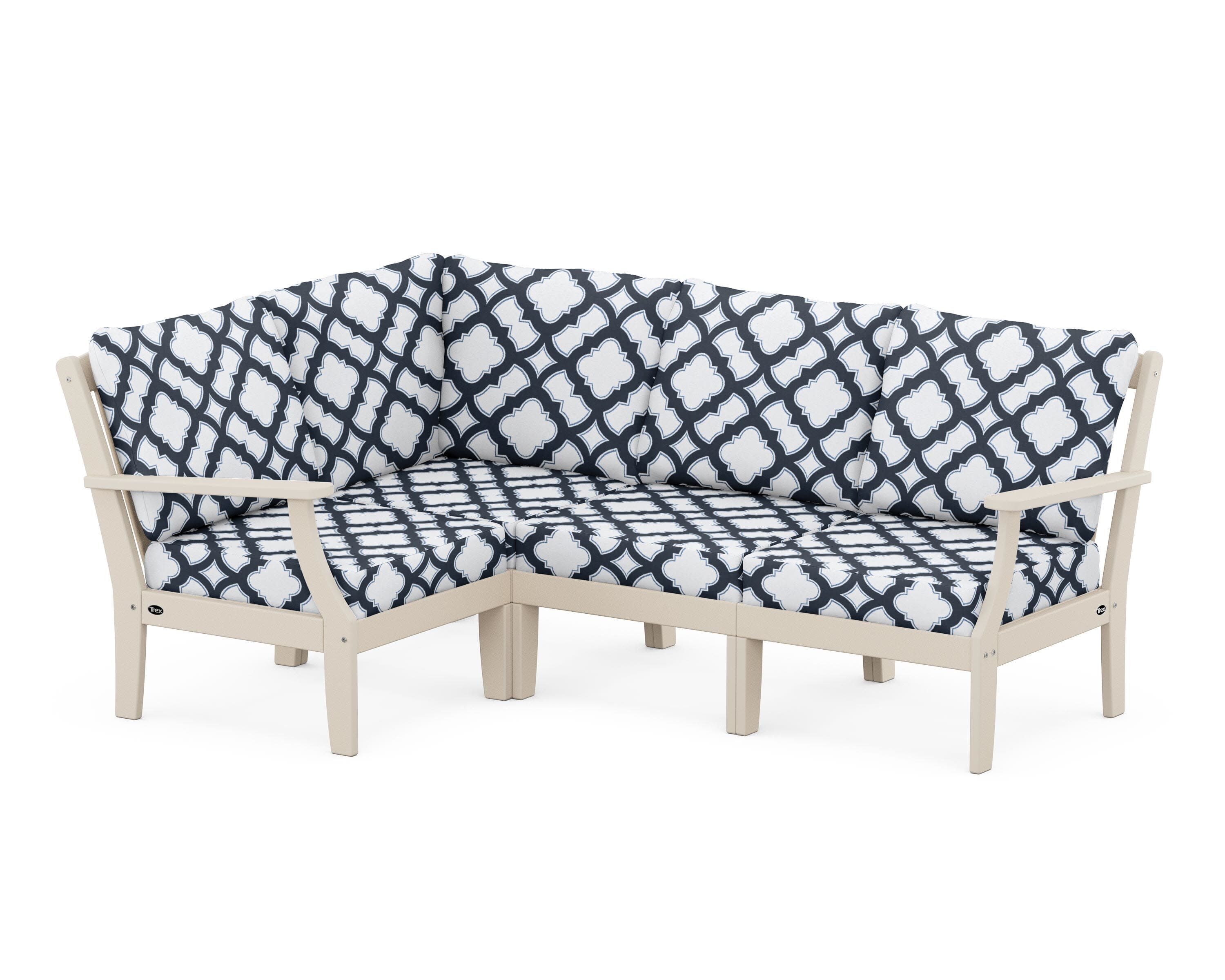 Yacht Club Modular 4-Piece Deep Seating Set in Sand Castle / Trellis Marine Indigo