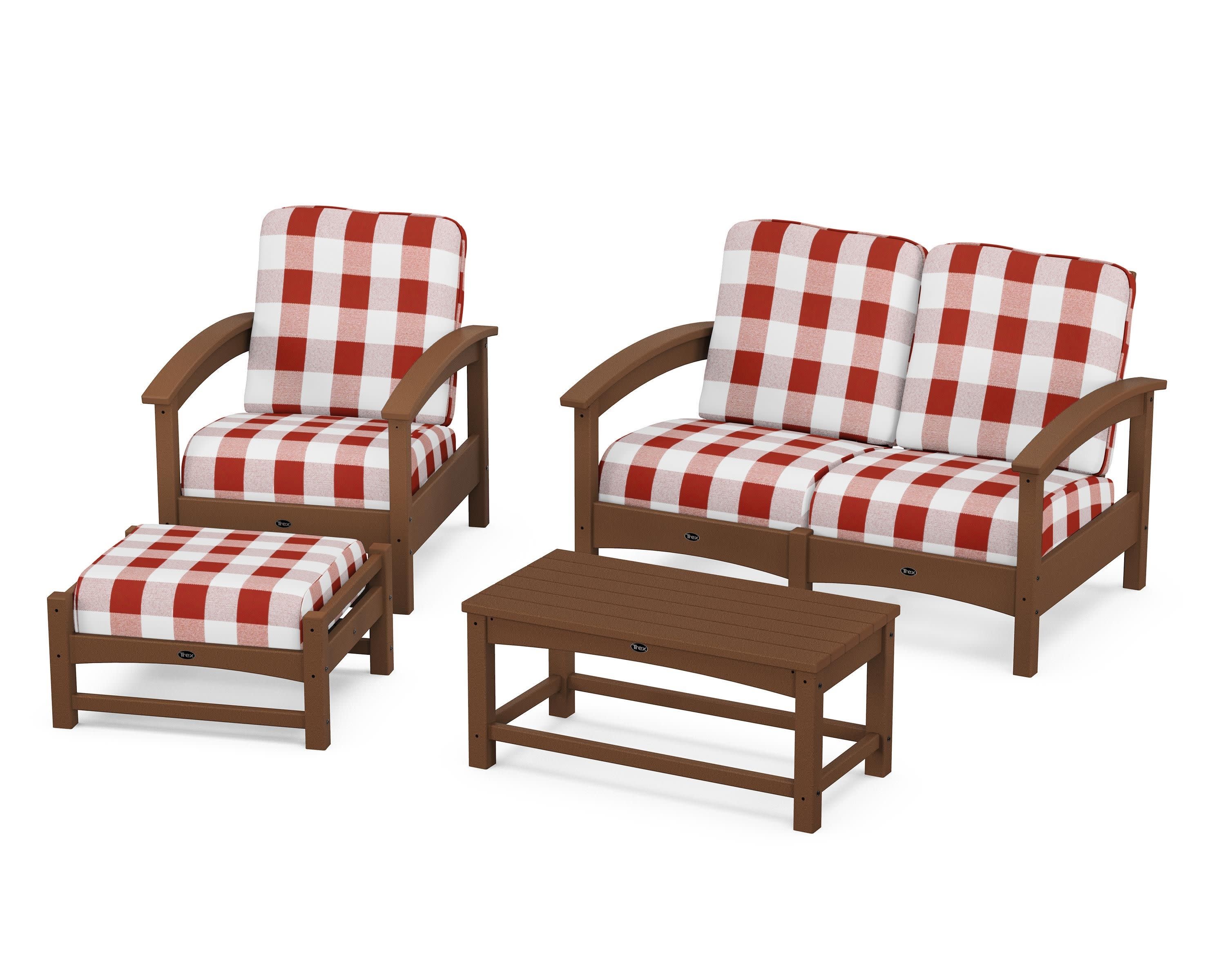Rockport 4-Piece Deep Seating Conversation Group in Tree House / Buffalo Plaid Crimson