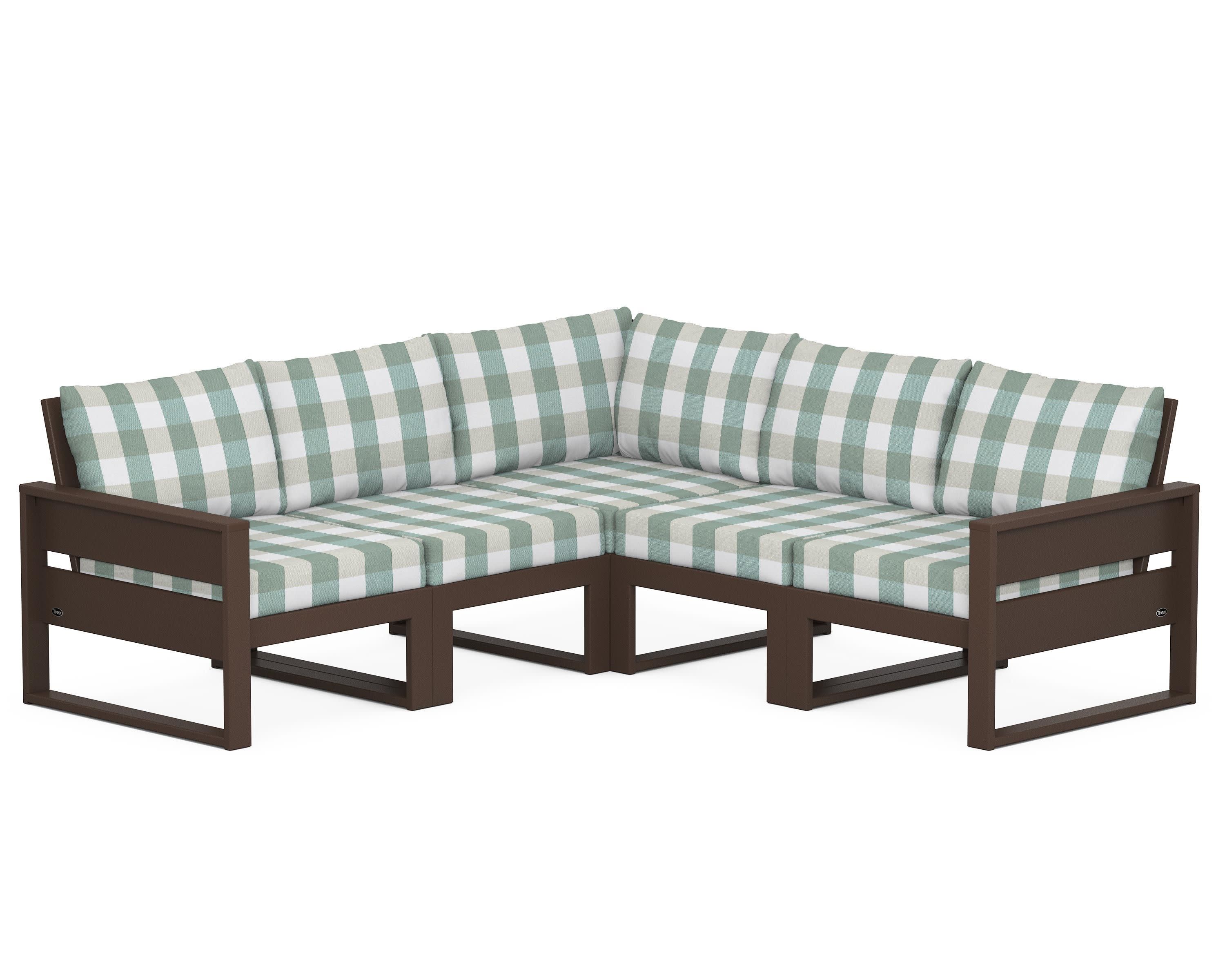 Eastport 5-Piece Sectional in Vintage Lantern / Buffalo Plaid Glacier Spa