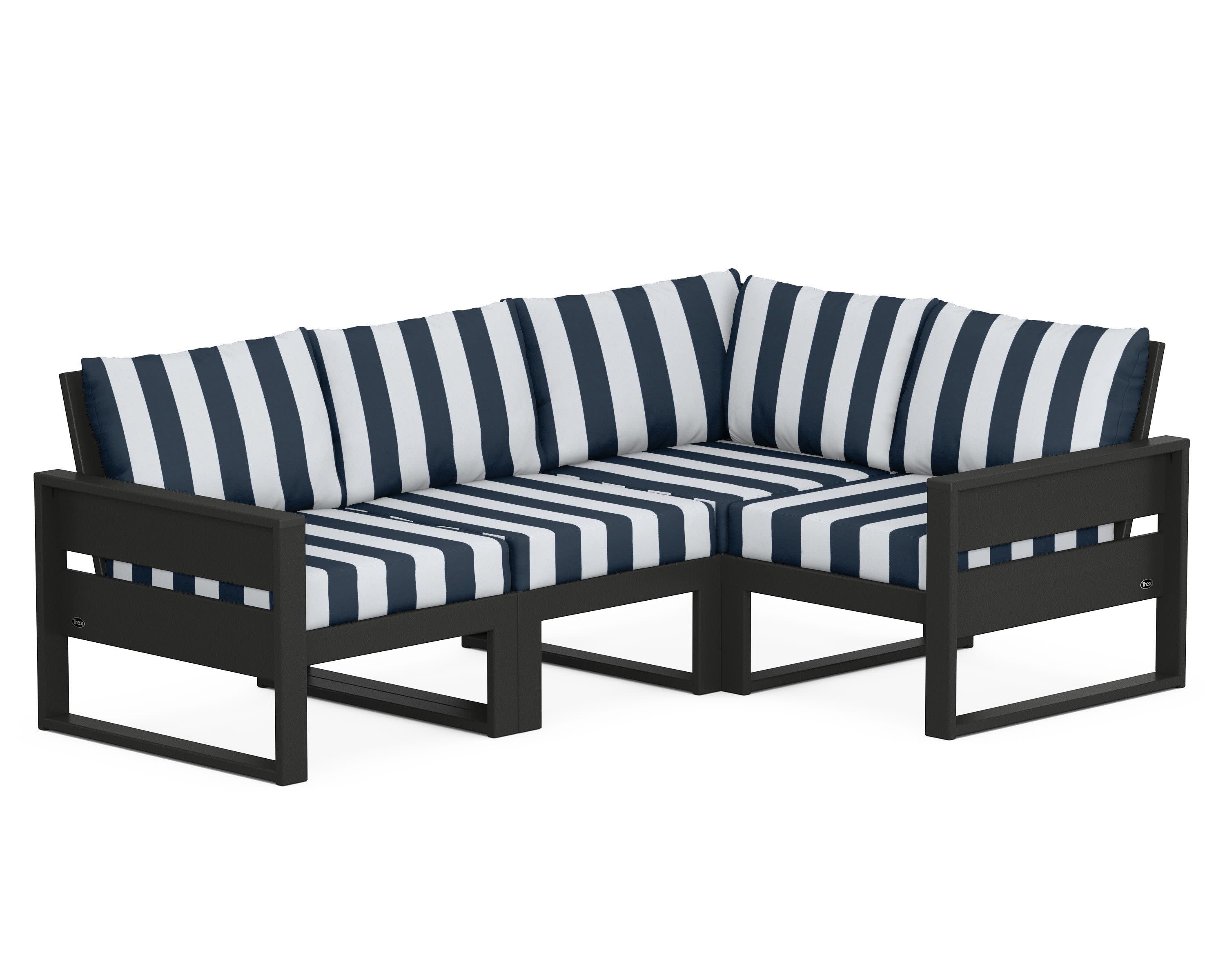 Eastport 4- Piece Sectional in Charcoal Black / Cabana Stripe Marine Indigo