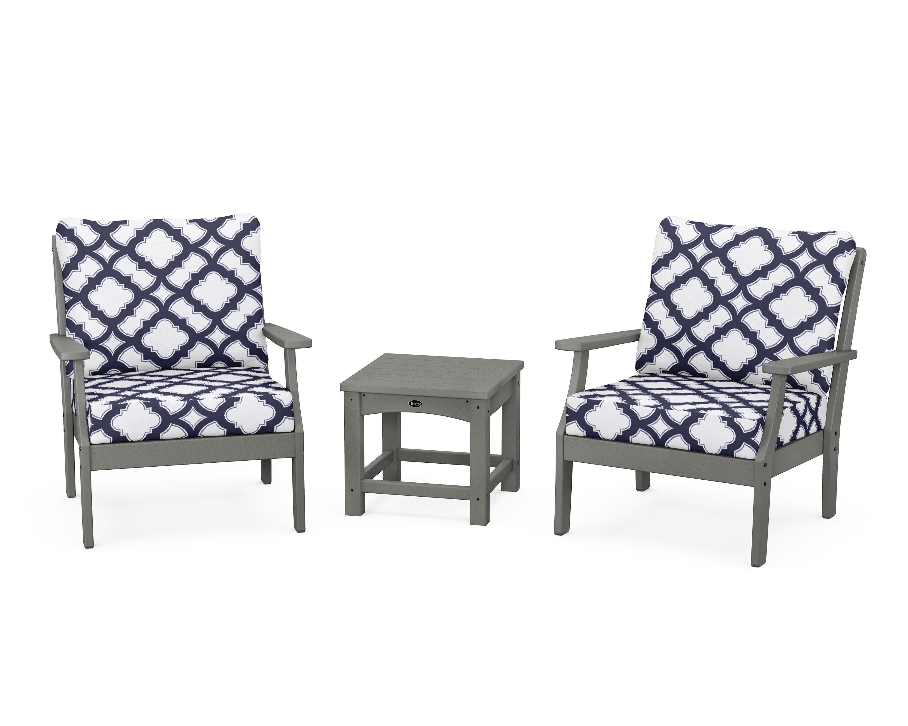 Yacht Club 3-Piece Deep Seating Set in Stepping Stone / Trellis Navy