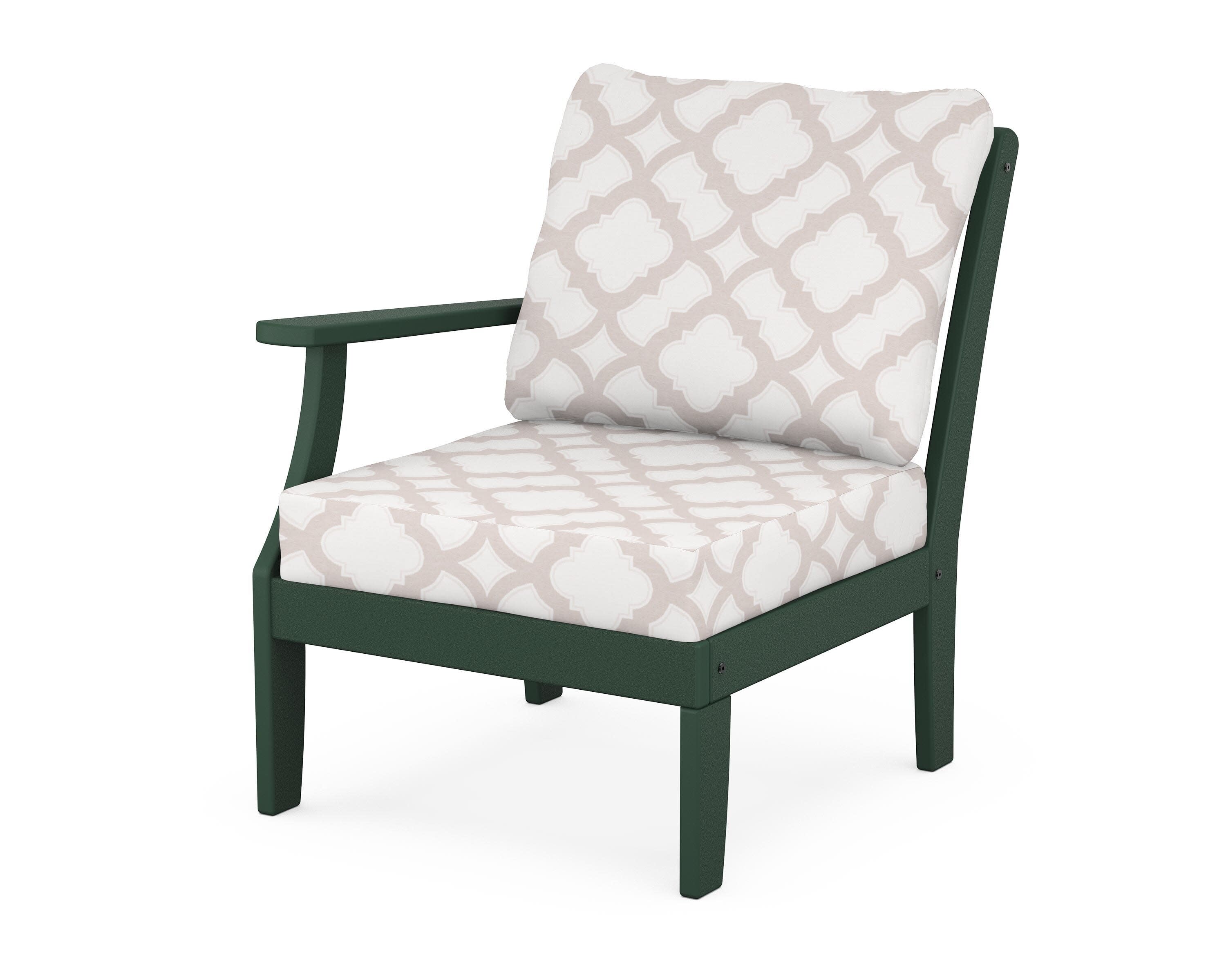 Yacht Club Modular Left Arm Chair in Rainforest Canopy / Trellis Dune Burlap