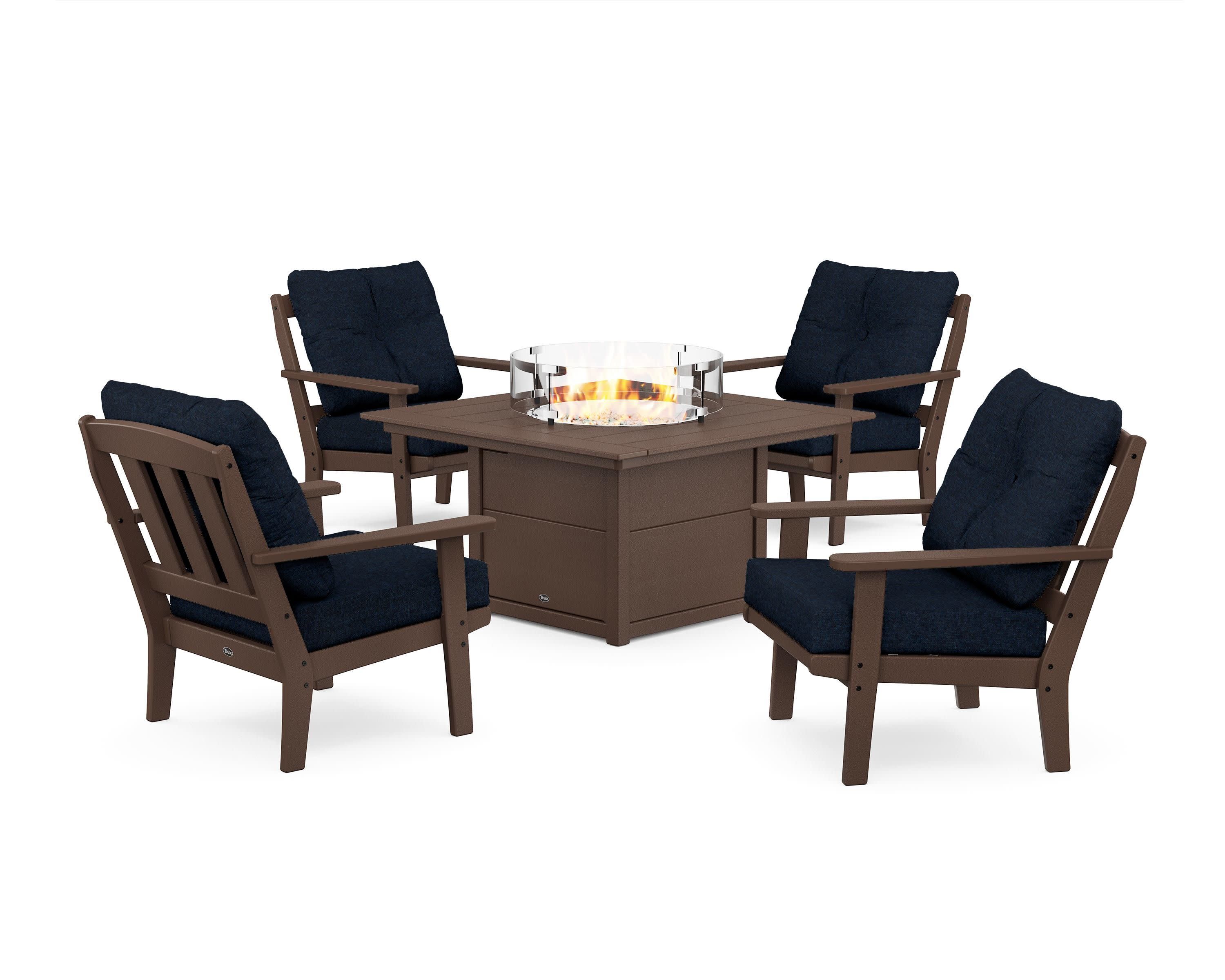 Cape Cod 5-Piece Deep Seating Set with Fire Pit Table in Vintage Lantern / Marine Indigo