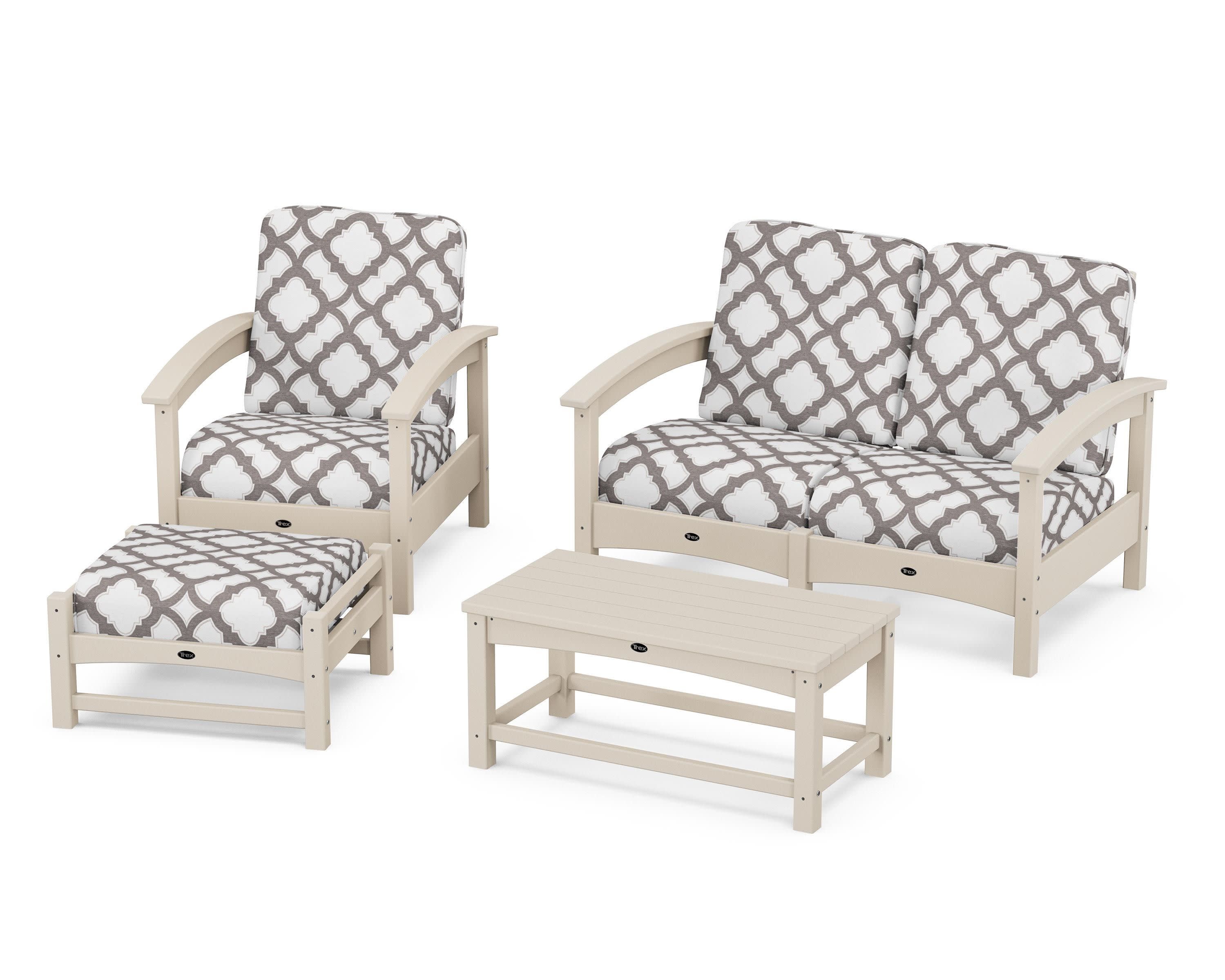 Rockport 4-Piece Deep Seating Conversation Group in Sand Castle / Trellis Grey Mist
