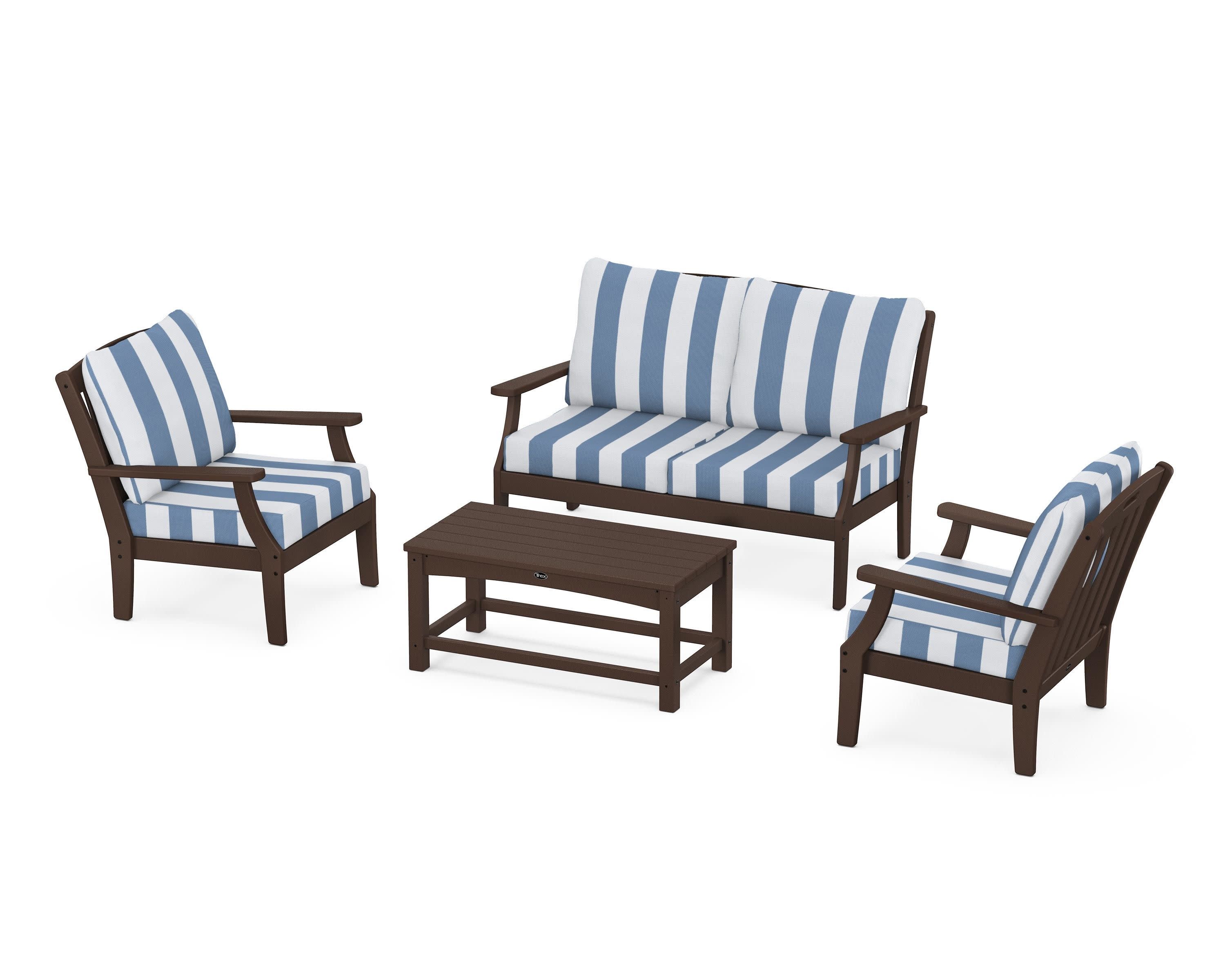 Yacht Club 4-Piece Deep Seating Chair Set in Vintage Lantern / Cabana Stripe Sky Blue