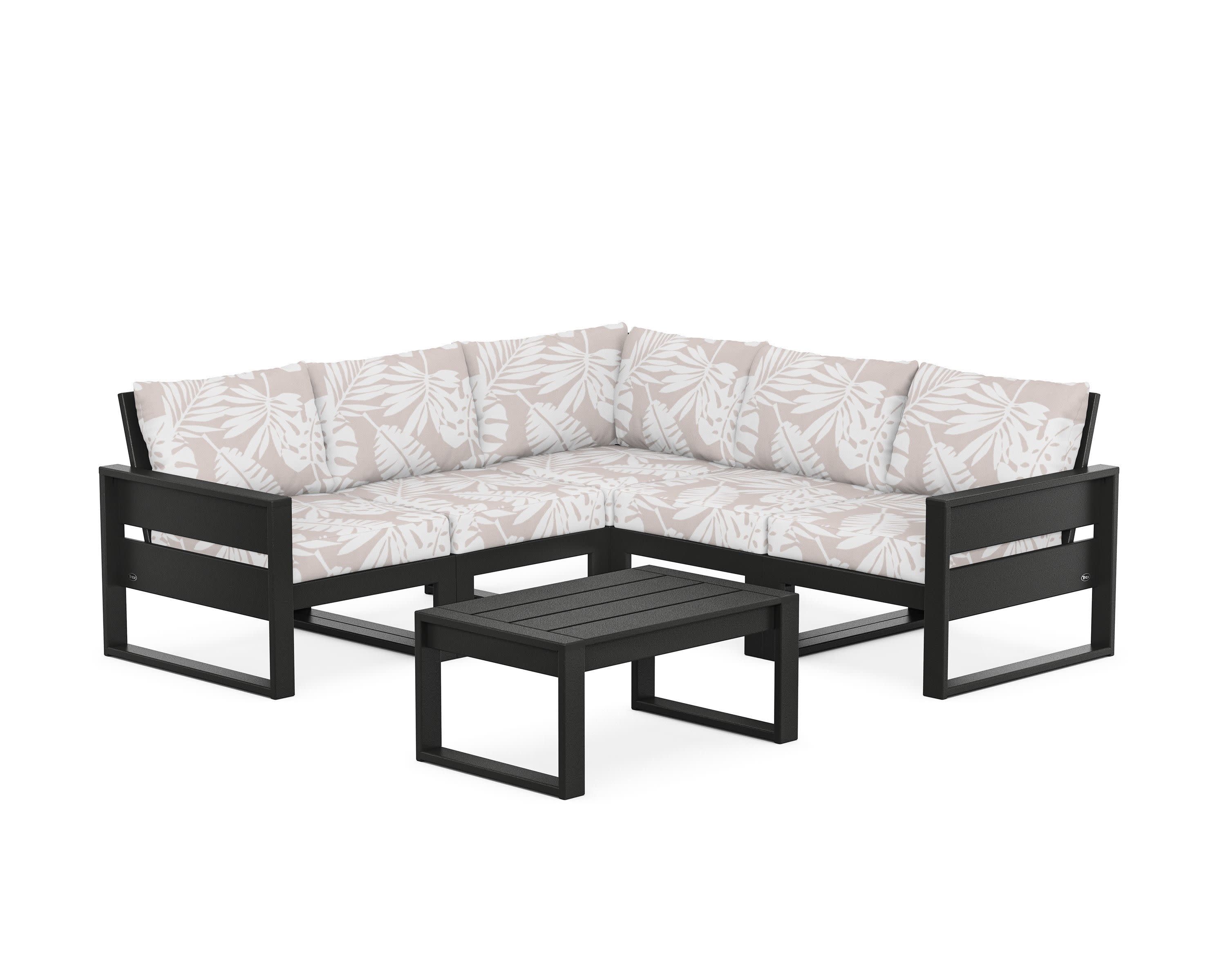Eastport 6-Piece Deep Seating Sectional + Coffee Table Set in Charcoal Black / Leaf Dune Burlap