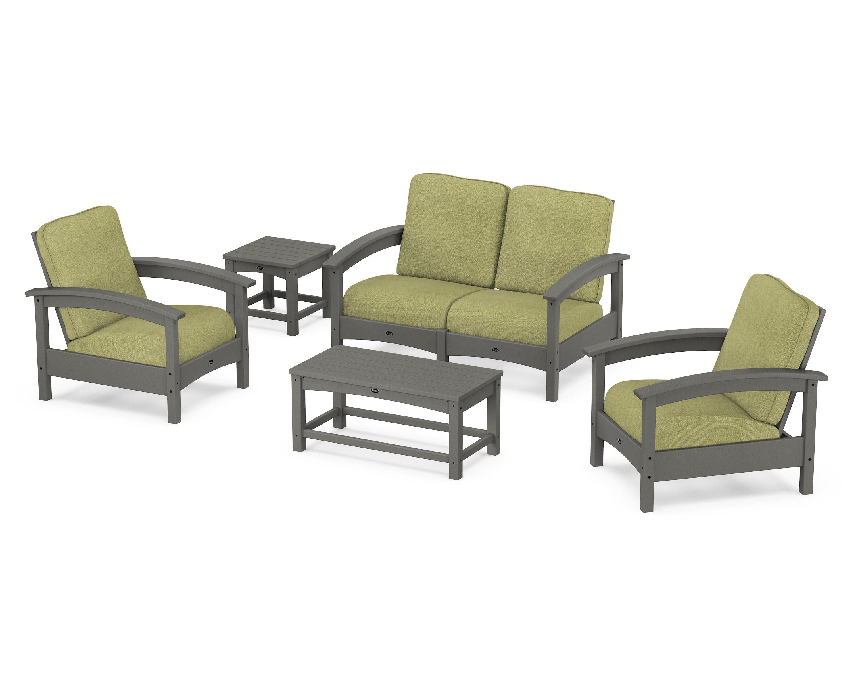 Rockport Club 6-Piece Deep Seating Conversation Set in Stepping Stone / Chartreuse Boucle