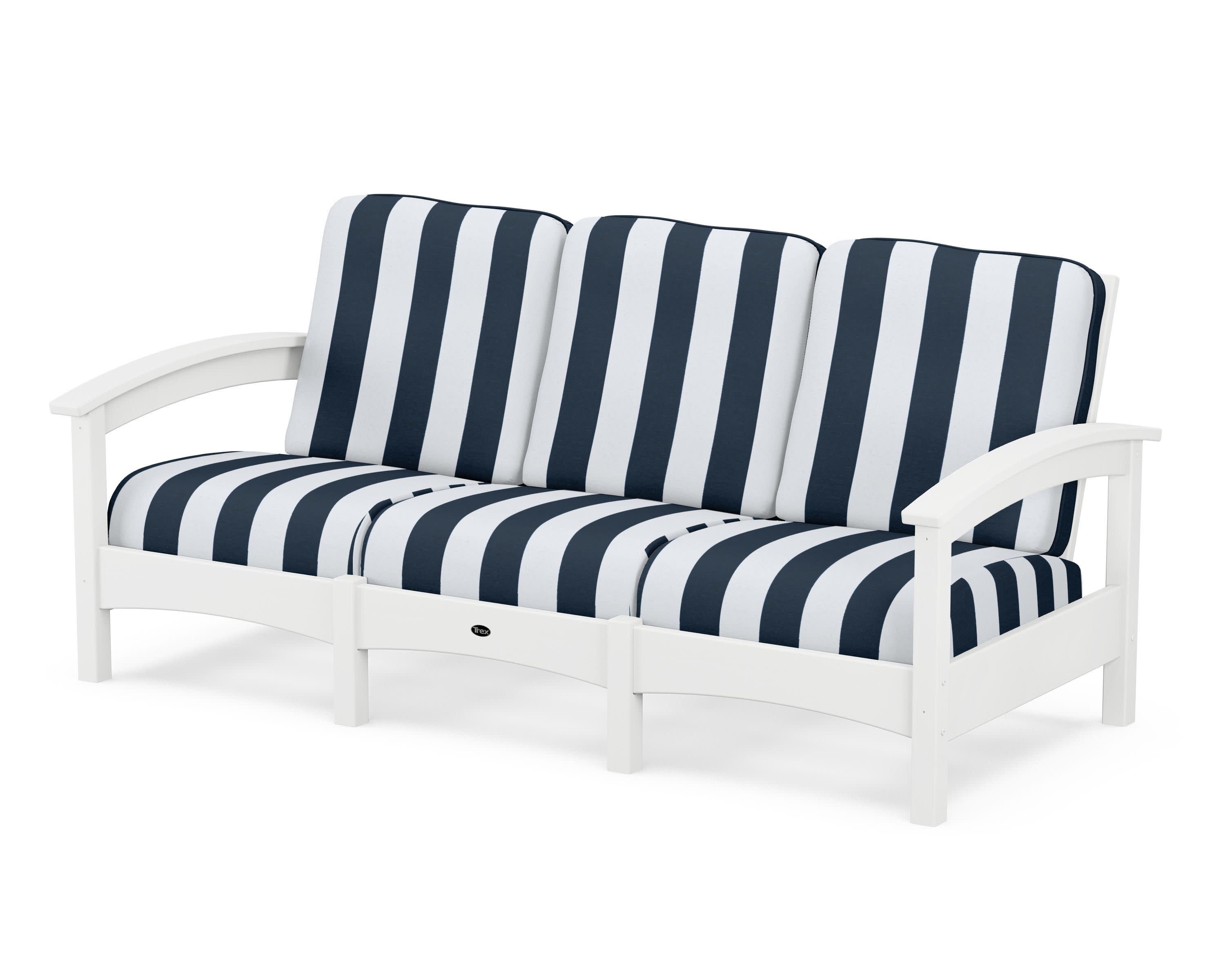 Rockport Club Sofa in Classic White / Cabana Stripe Marine Indigo