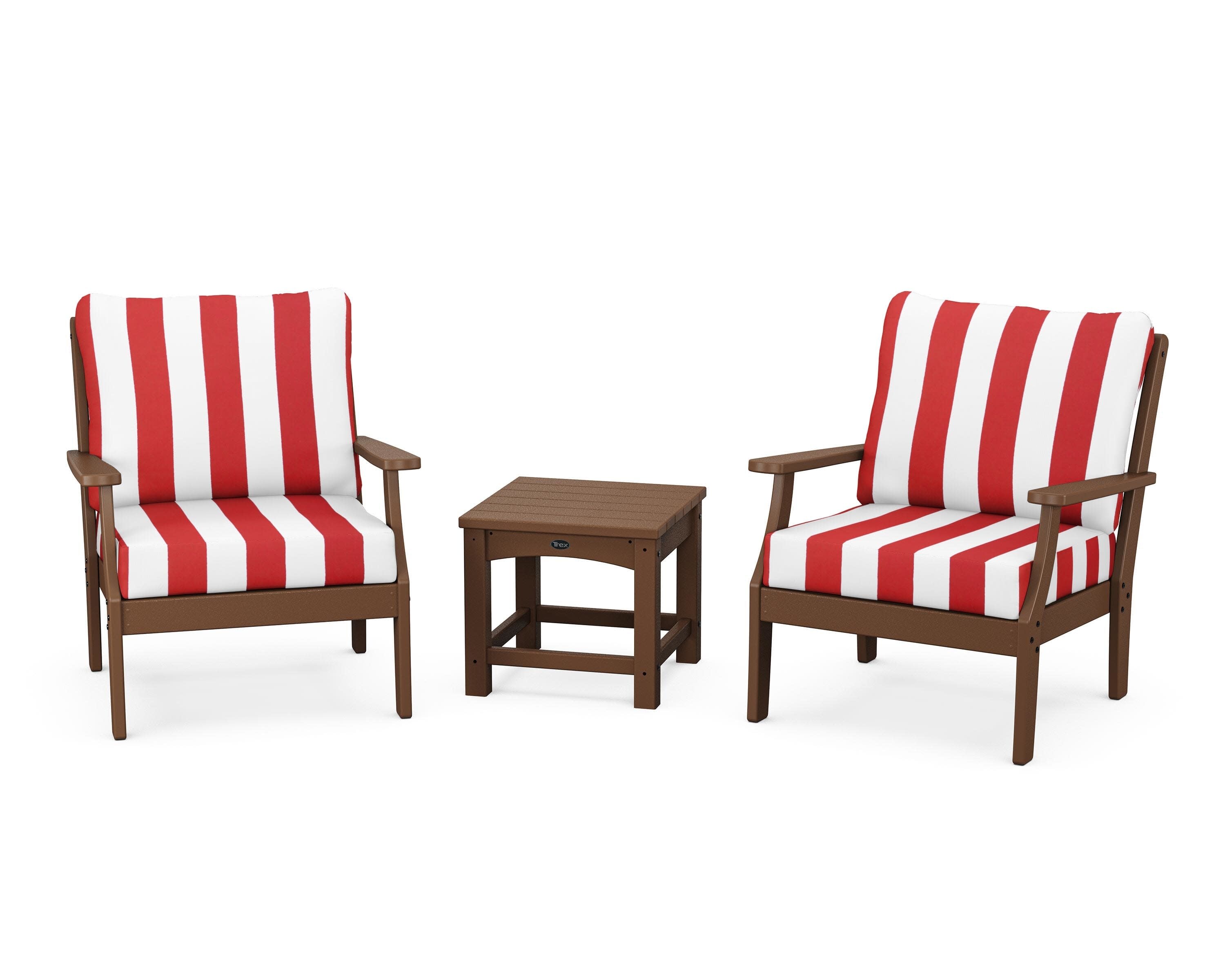 Yacht Club 3-Piece Deep Seating Set in Tree House / Cabana Stripe Crimson