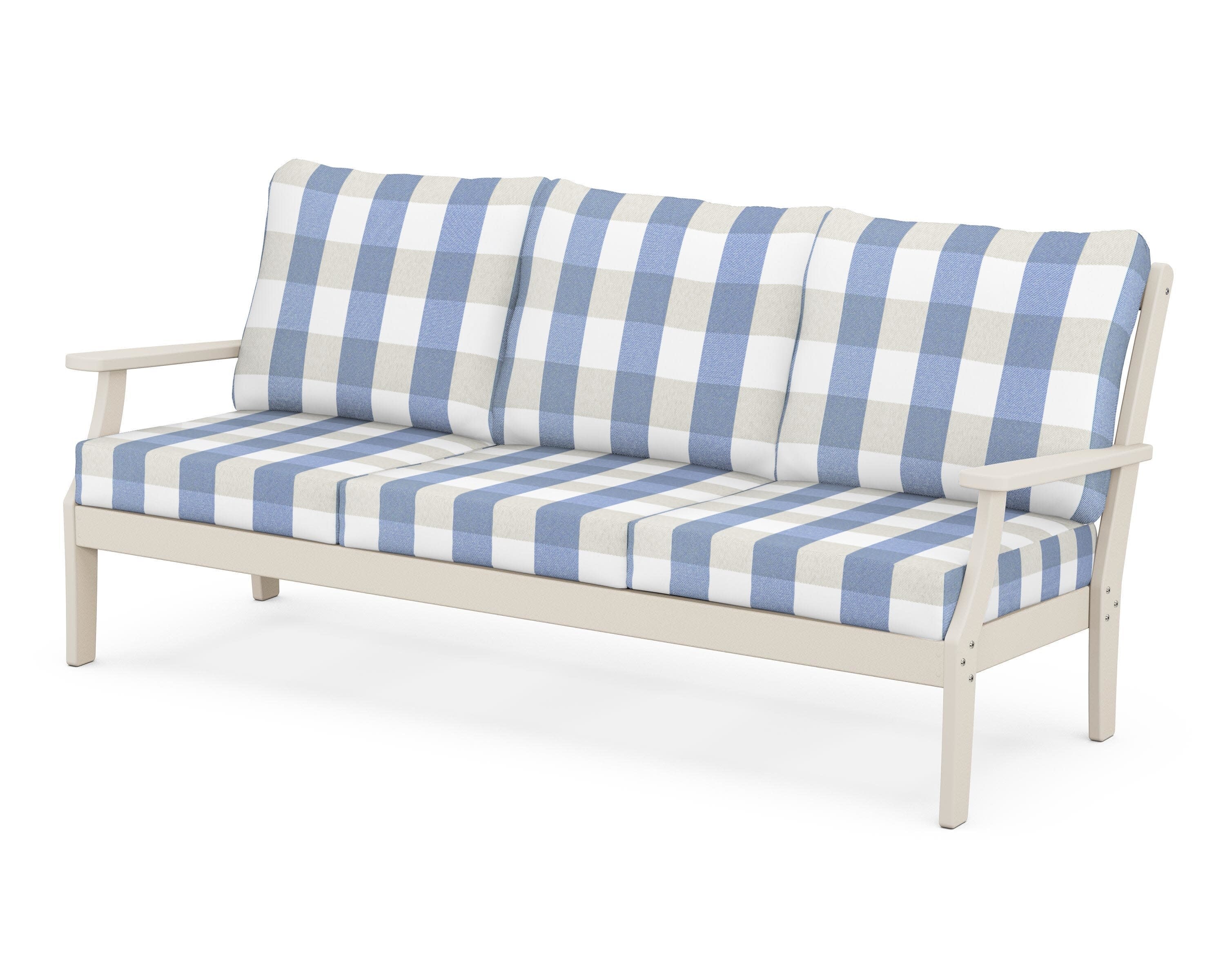 Yacht Club Deep Seating Sofa in Sand Castle / Buffalo Plaid Sky Blue