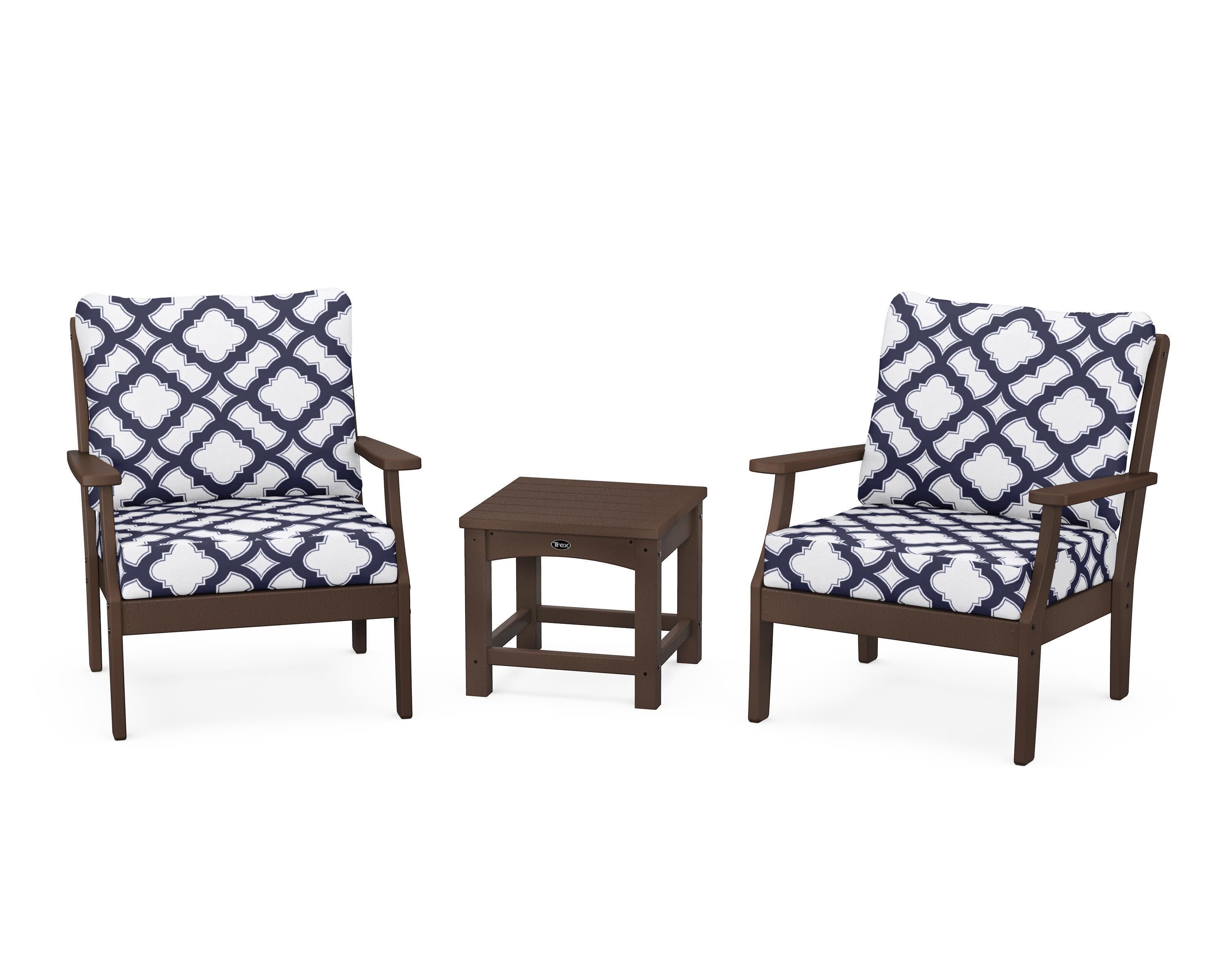 Yacht Club 3-Piece Deep Seating Set in Vintage Lantern / Trellis Navy