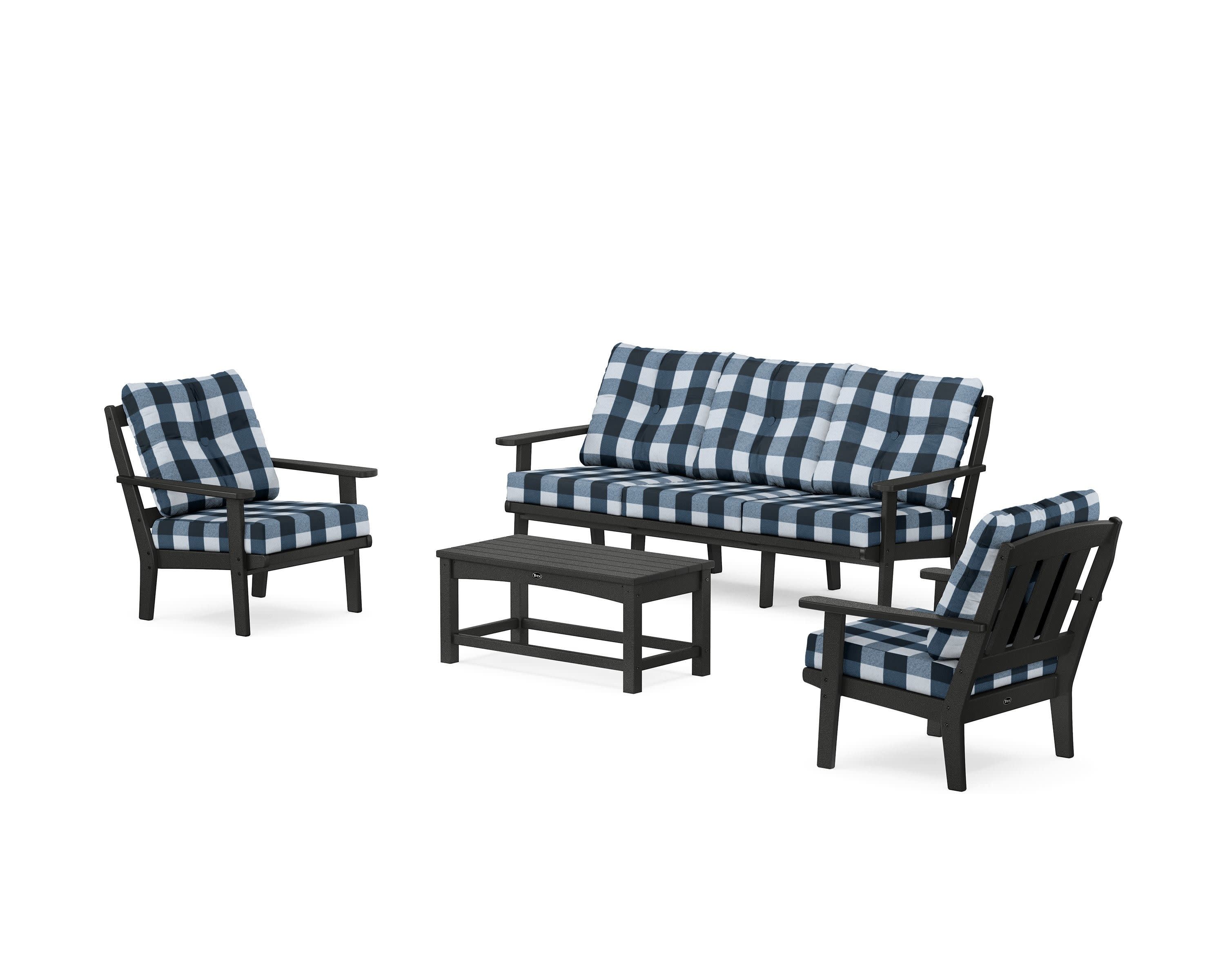 Cape Cod 4-Piece Deep Seating Set with Sofa in Charcoal Black / Buffalo Plaid Marine Indigo