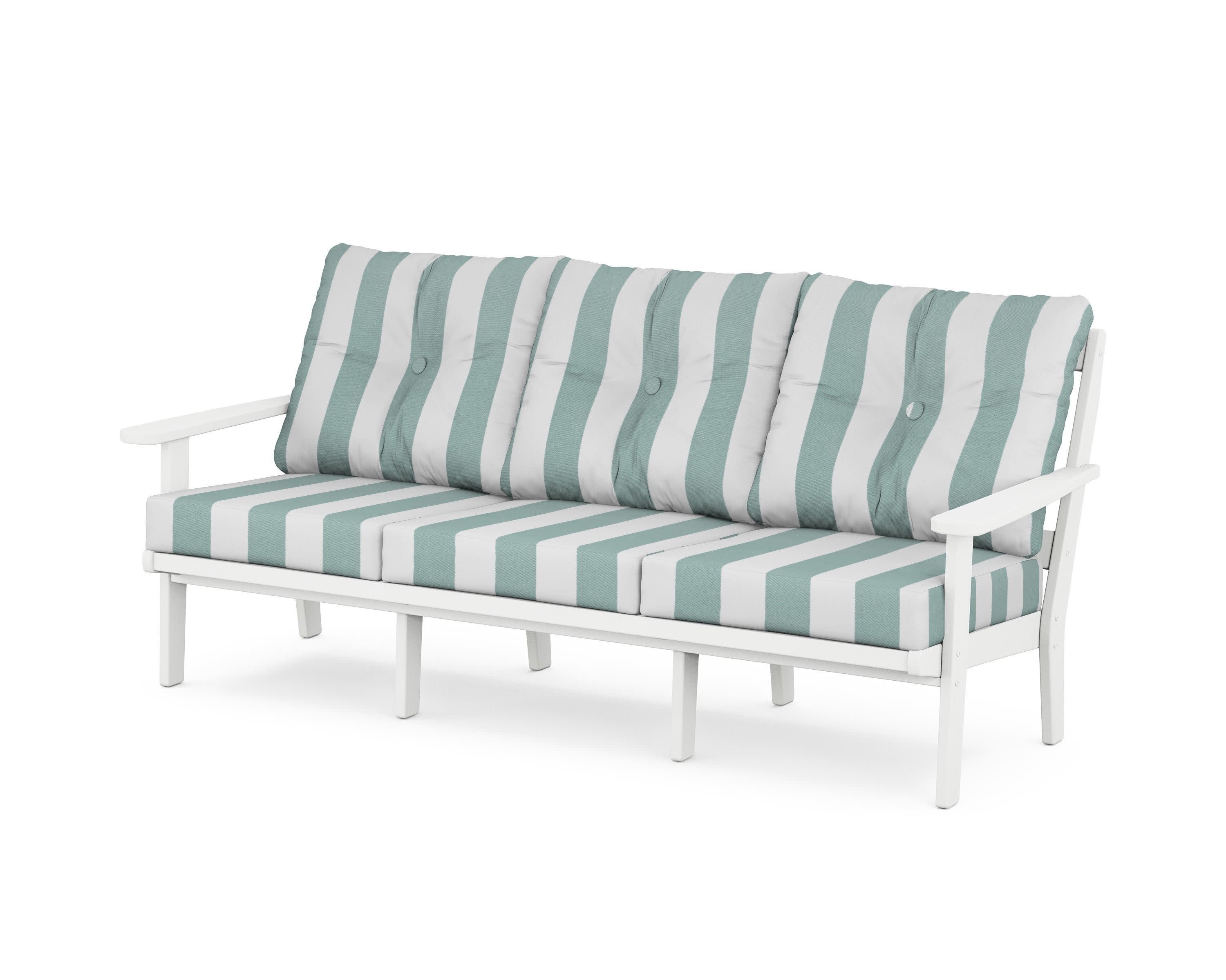 Cape Cod Deep Seating Sofa in Classic White / Cabana Stripe Glacier Spa