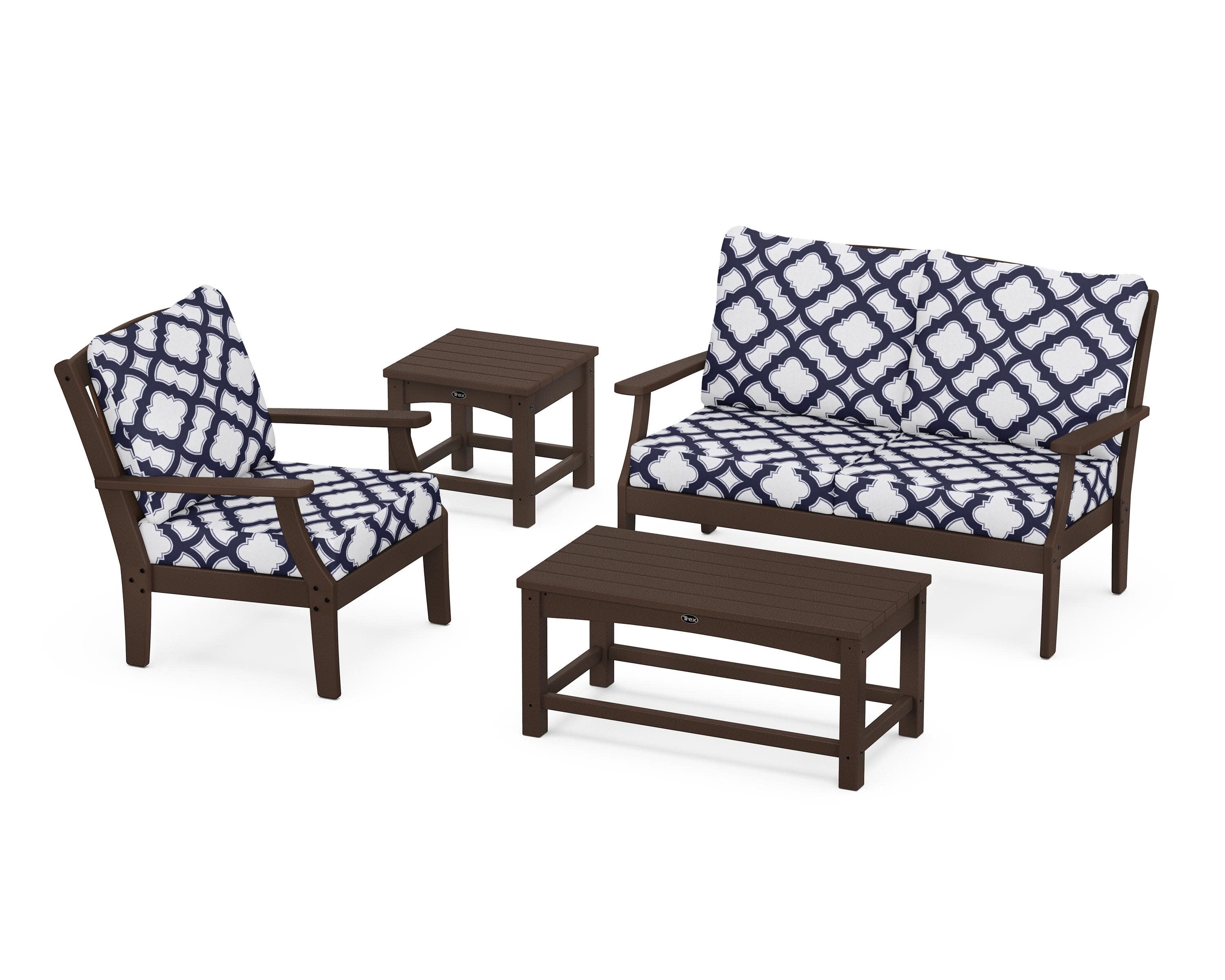 Yacht Club 4-Piece Deep Seating Set in Vintage Lantern / Trellis Navy