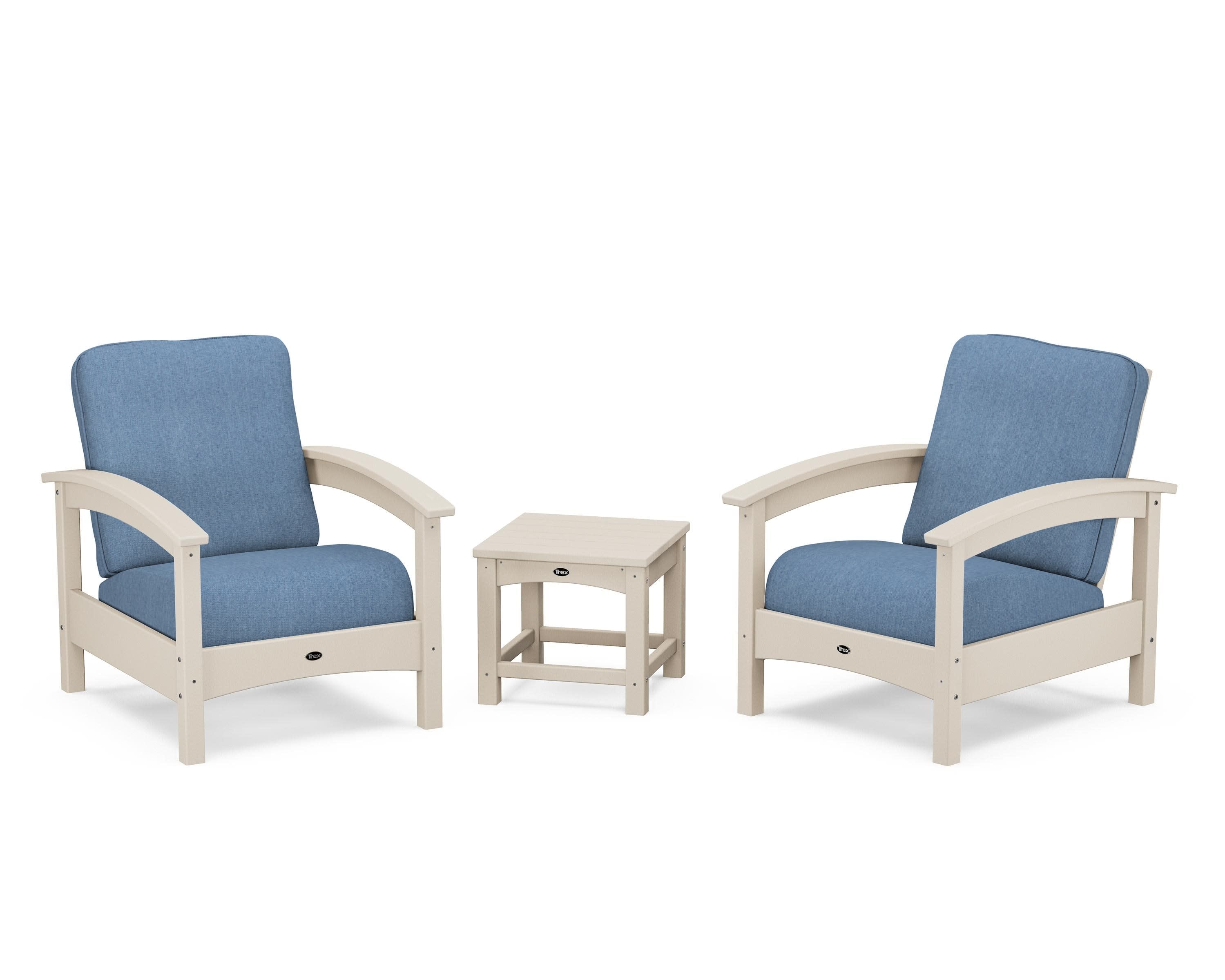 Rockport Club 3-Piece Deep Seating Conversation Set in Sand Castle / Sky Blue