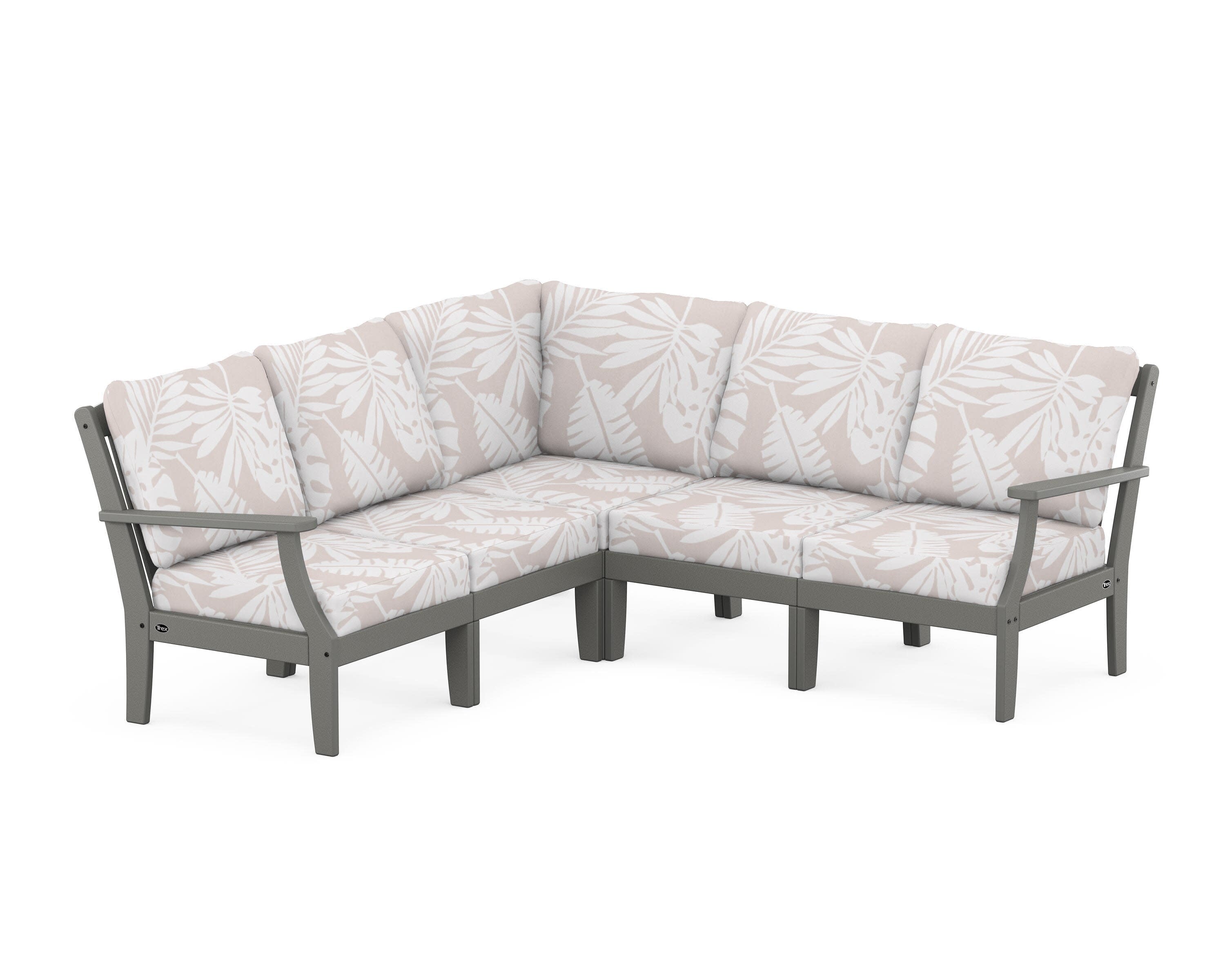 Yacht Club Modular 5-Piece Deep Seating Set in Stepping Stone / Leaf Dune Burlap