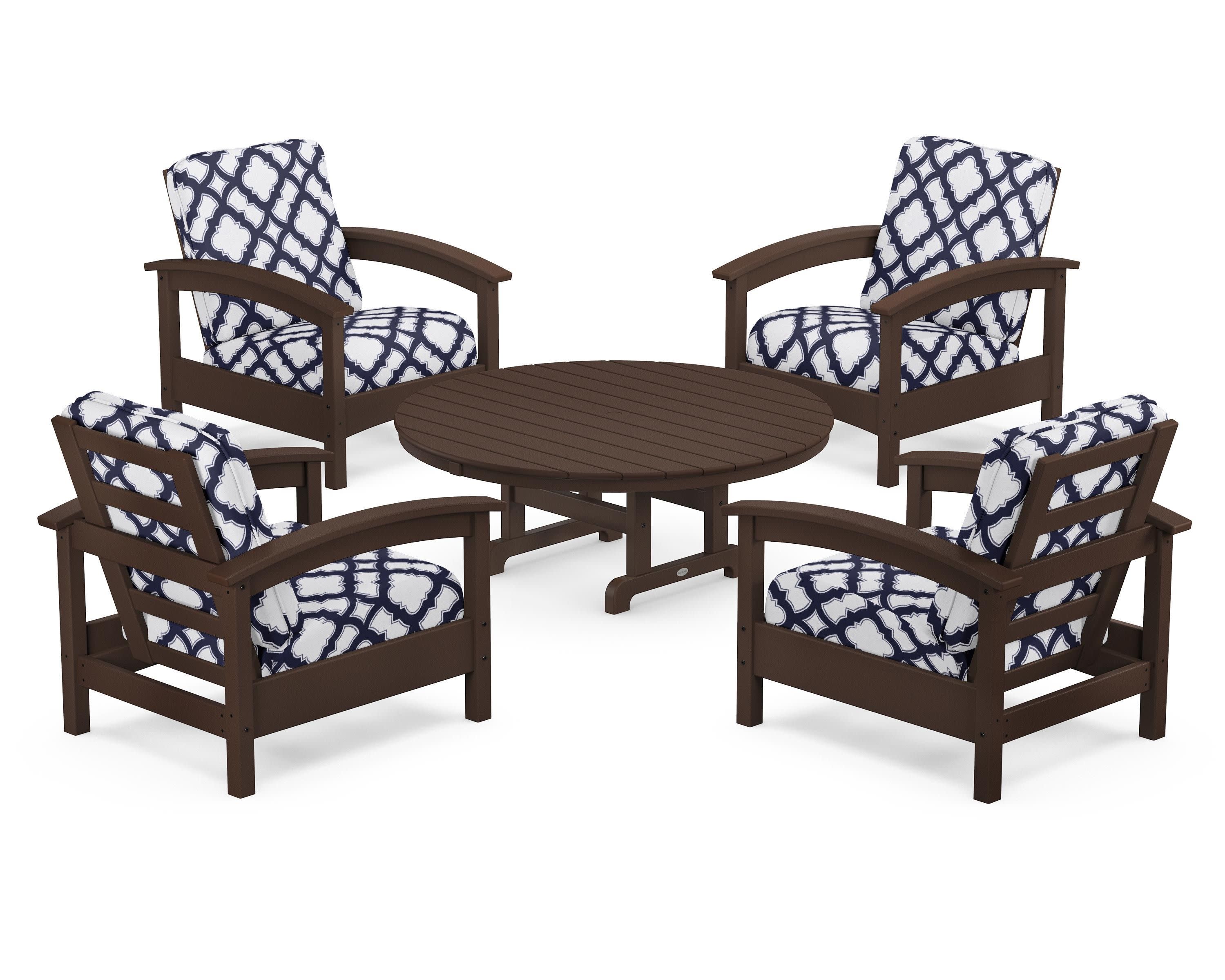 Rockport 5-Piece Deep Seating Set in Vintage Lantern / Trellis Navy