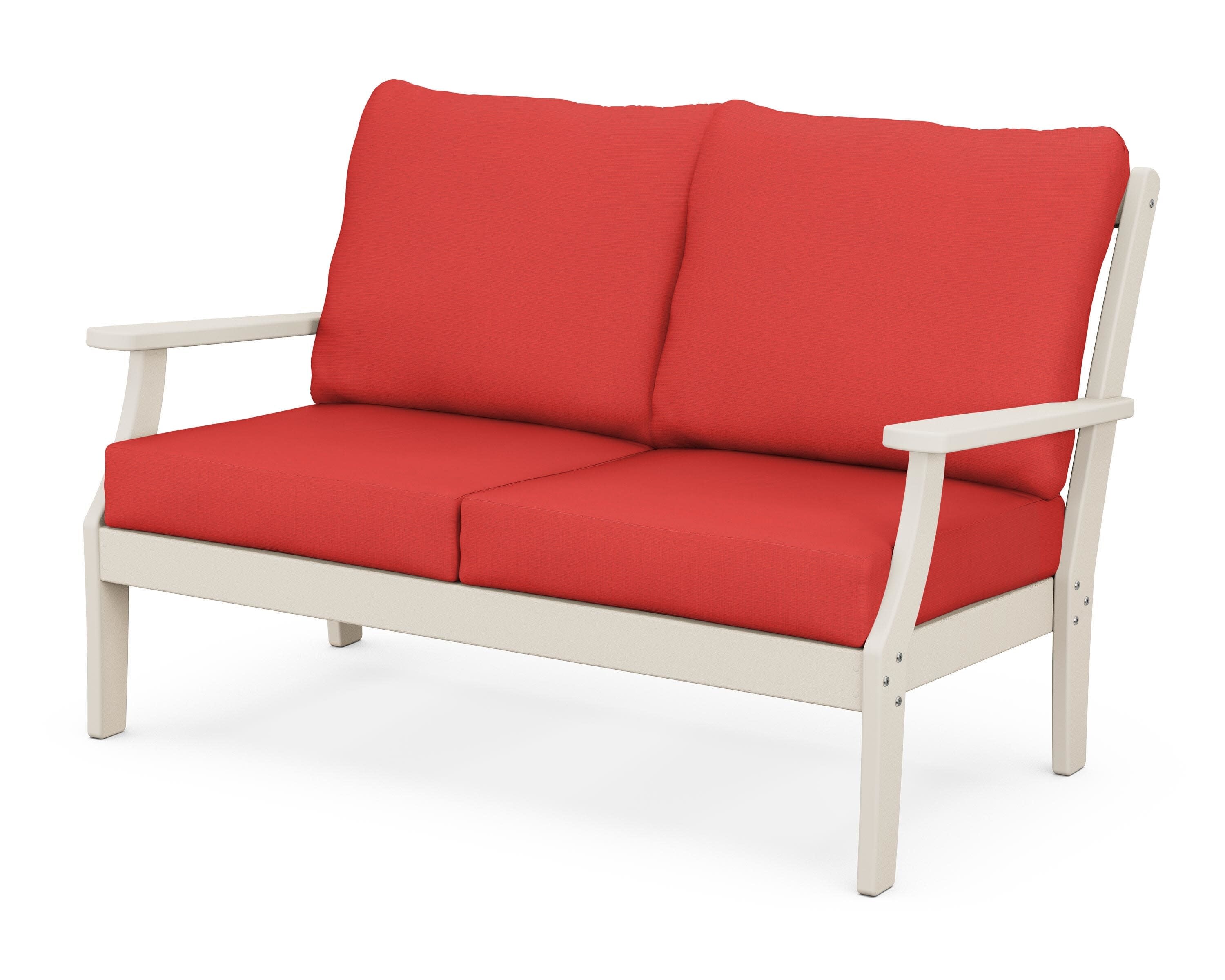 Yacht Club Deep Seating Loveseat in Sand Castle / Crimson Linen