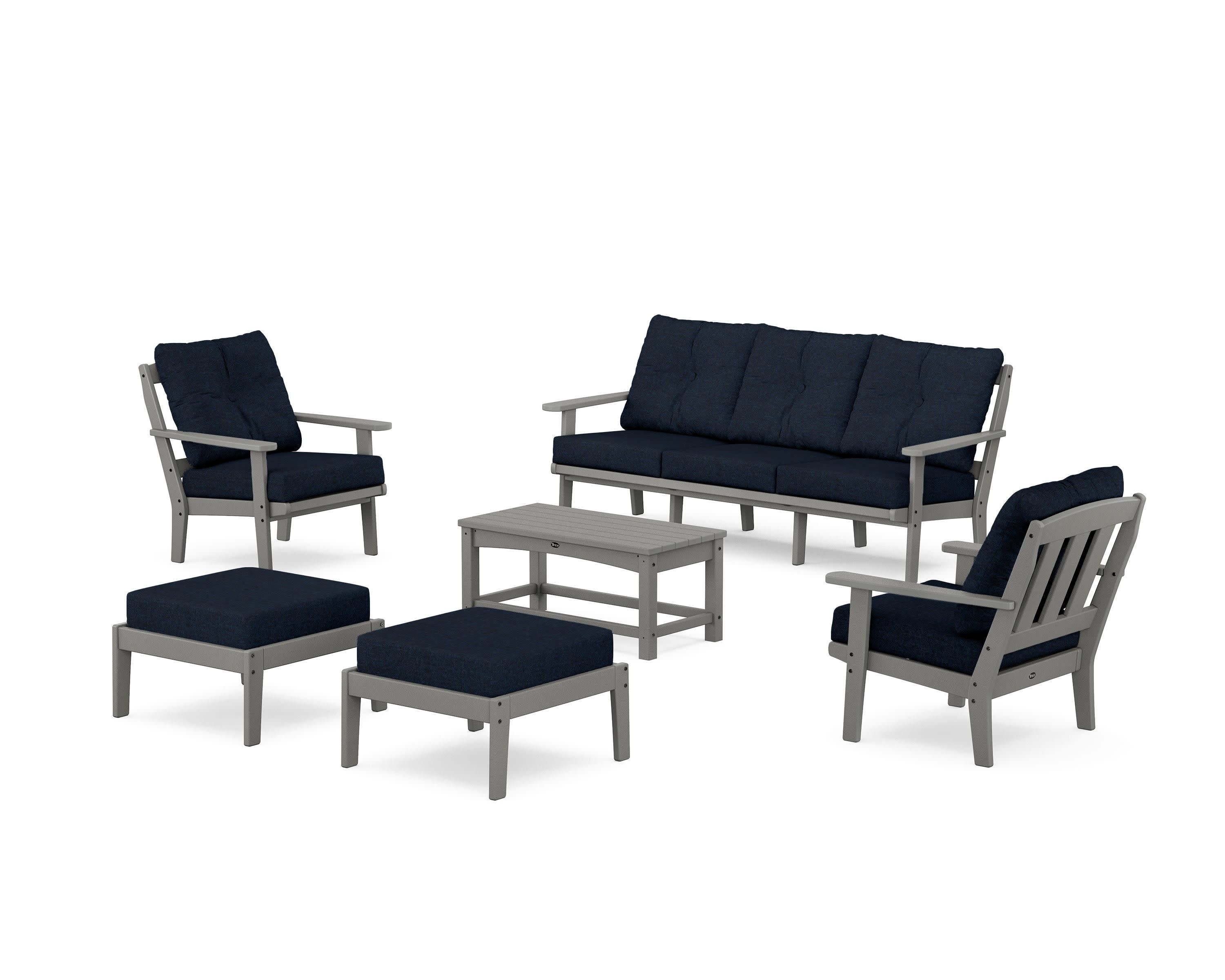 Cape Cod 6-Piece Lounge Sofa Set in Stepping Stone / Marine Indigo
