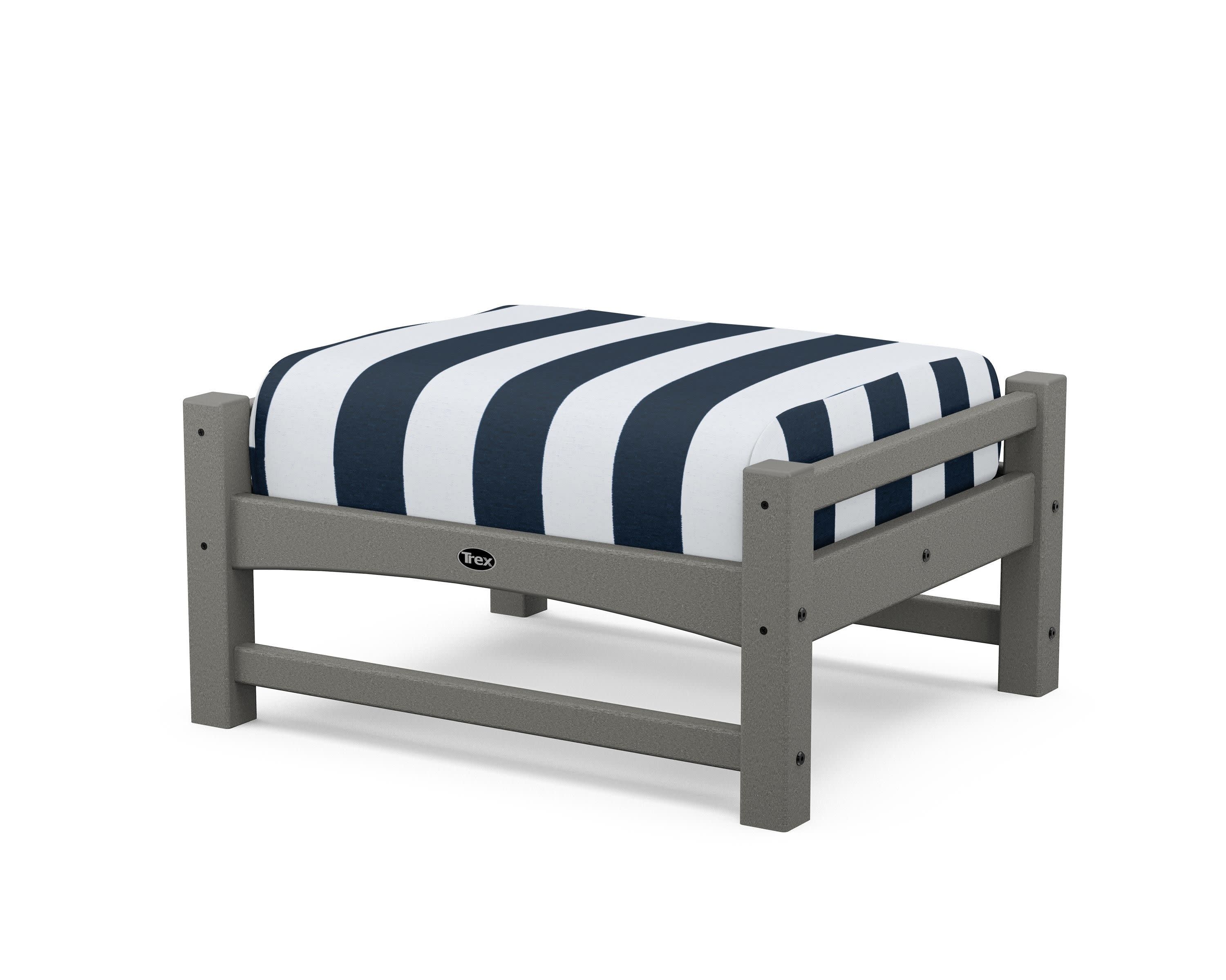 Rockport Club Ottoman in Stepping Stone / Cabana Stripe Marine Indigo