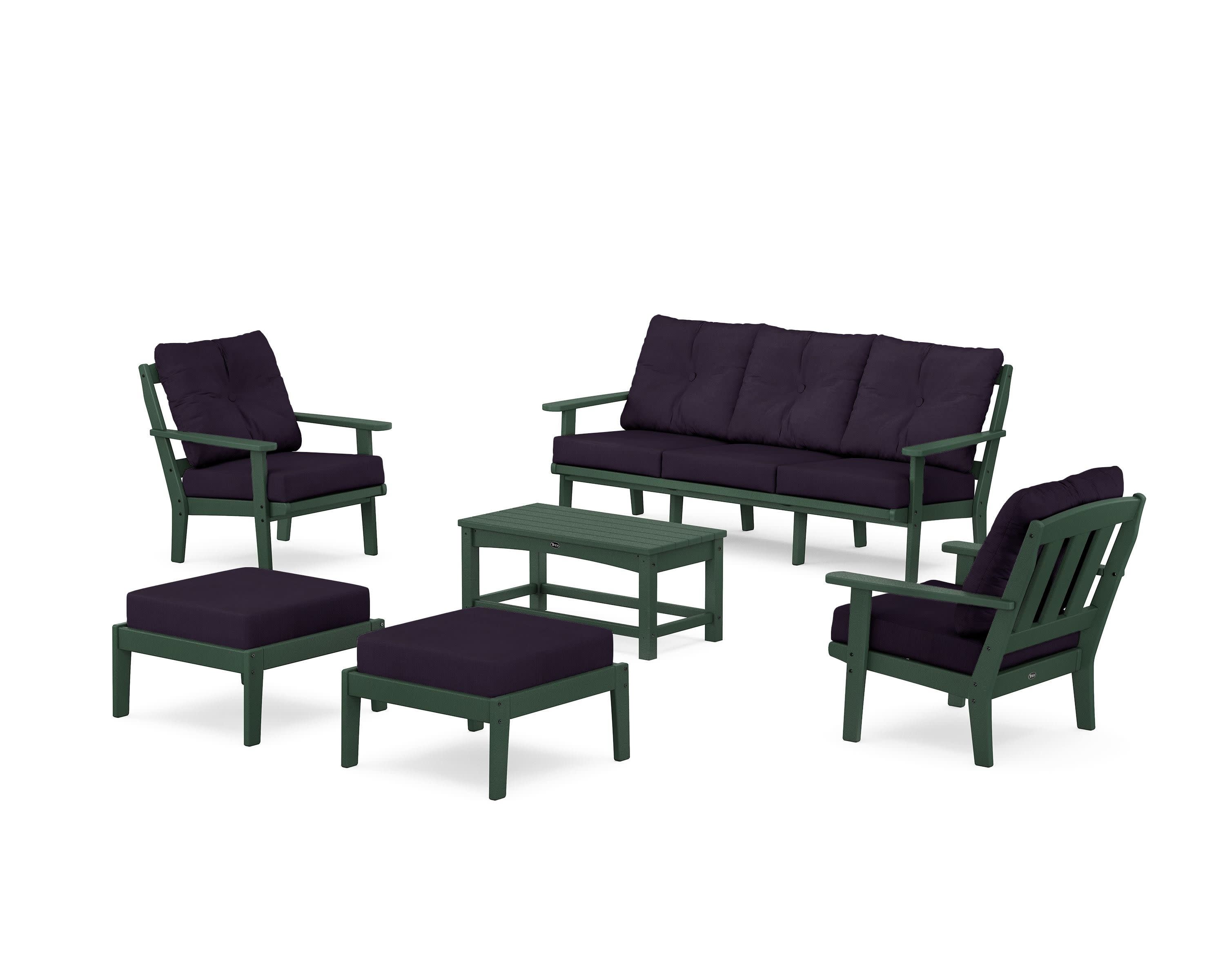 Cape Cod 6-Piece Lounge Sofa Set in Rainforest Canopy / Navy Linen