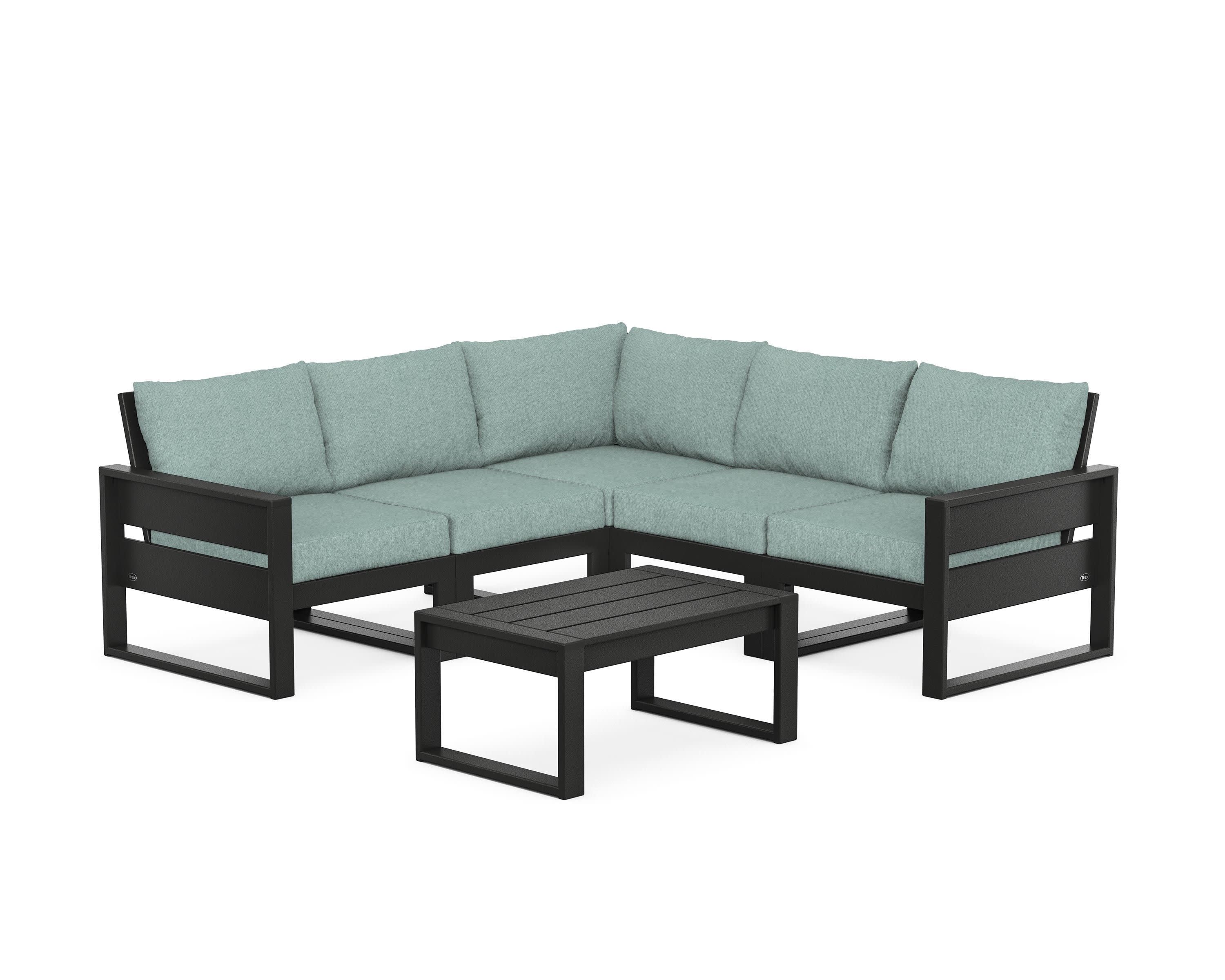 Eastport 6-Piece Deep Seating Sectional + Coffee Table Set in Charcoal Black / Glacier Spa