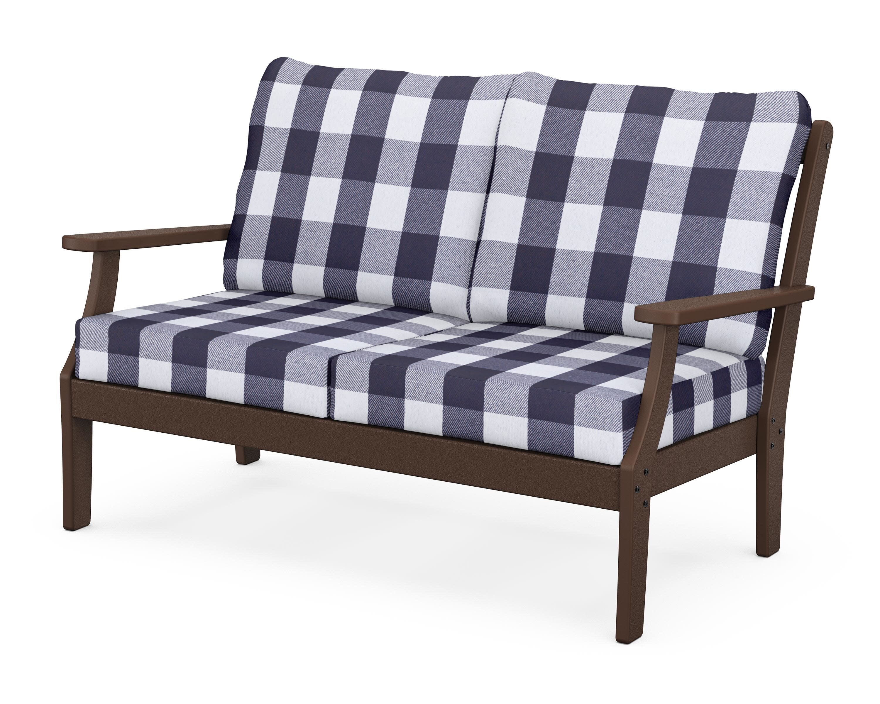 Yacht Club Deep Seating Loveseat in Vintage Lantern / Buffalo Plaid Navy
