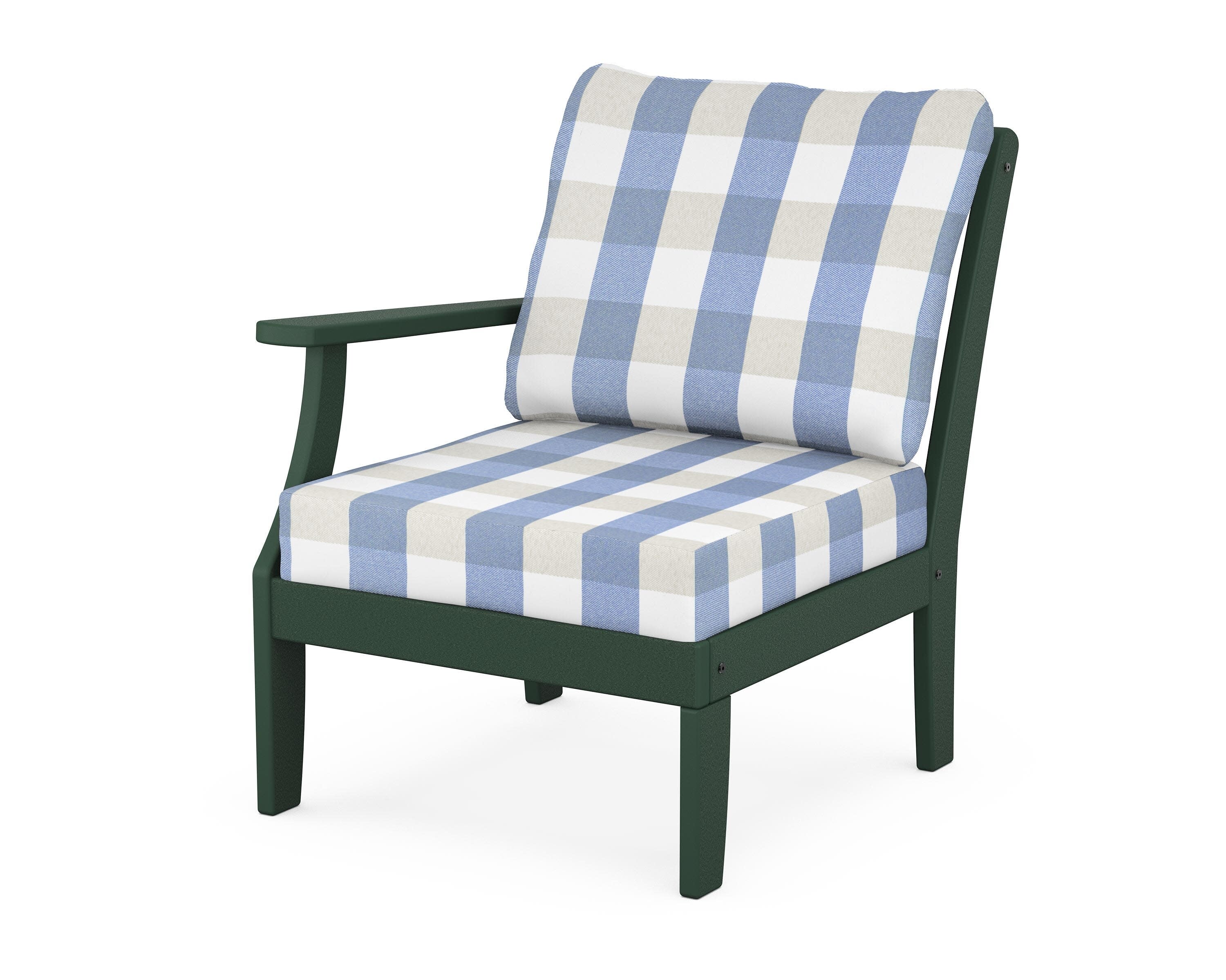 Yacht Club Modular Left Arm Chair in Rainforest Canopy / Buffalo Plaid Sky Blue