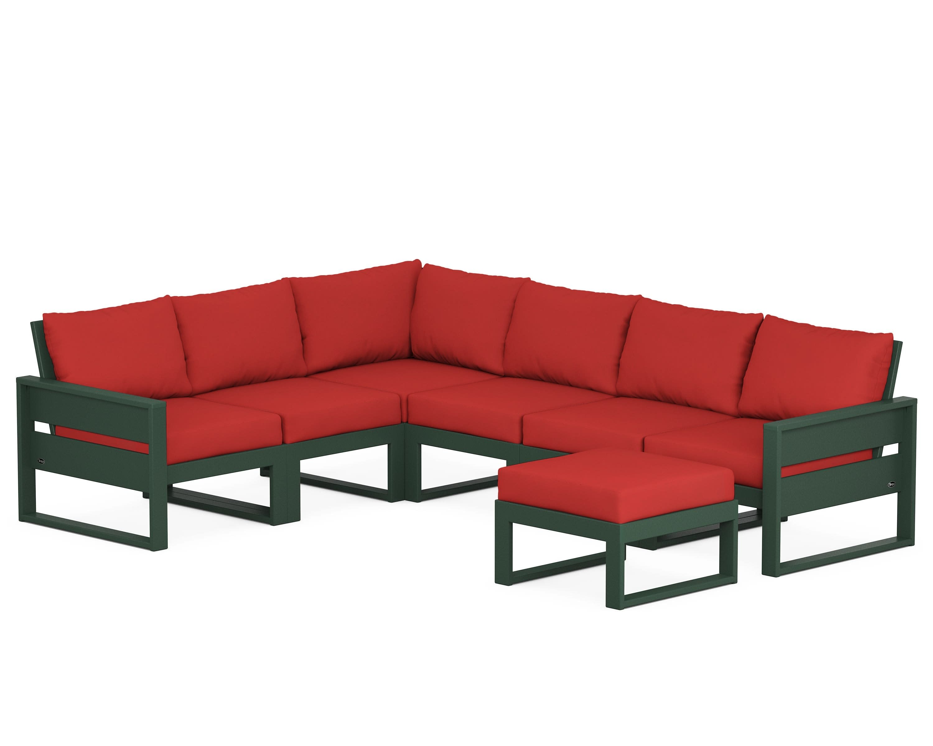 Eastport 6-Piece Sectional with Ottoman in Rainforest Canopy / Crimson Linen